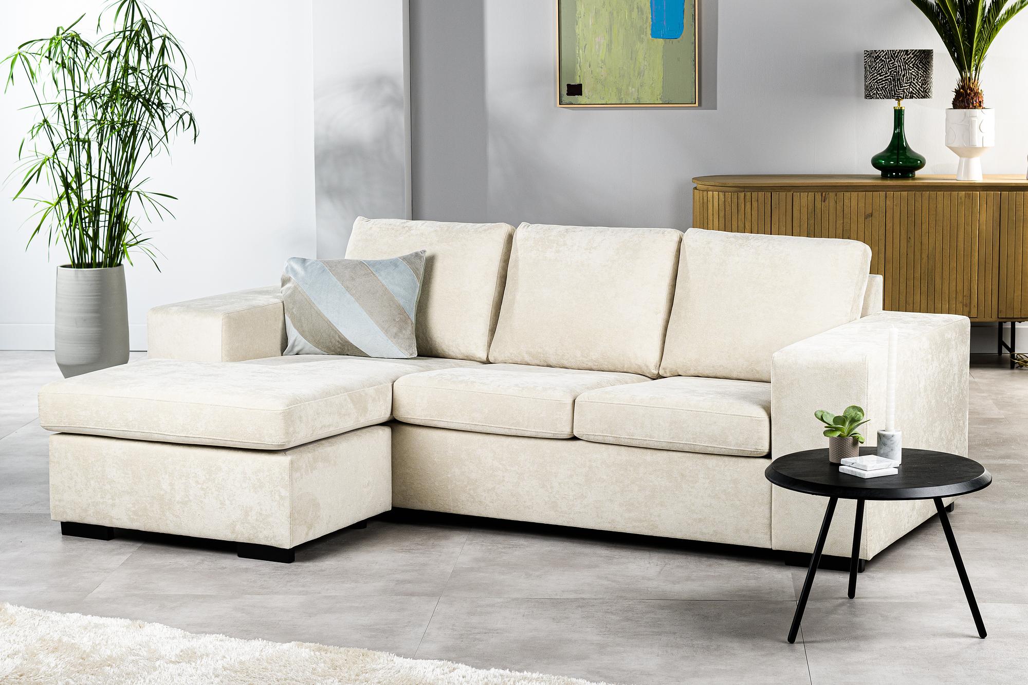 Sofa 3-Sitzer Chaiselongue Links Rechts Stoff Weiß 0