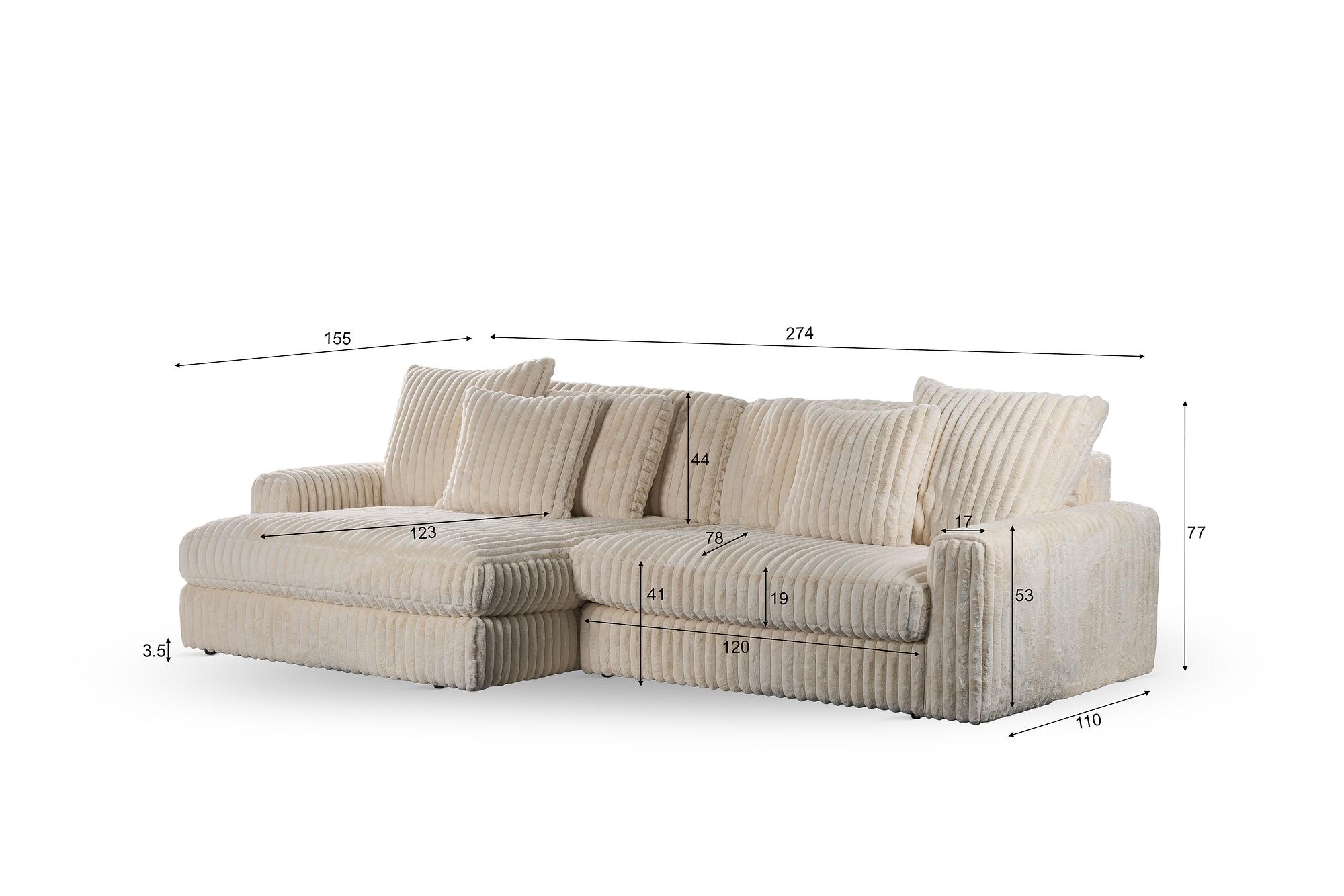Sofa 3-Seater Corduroy Vito Cream 10