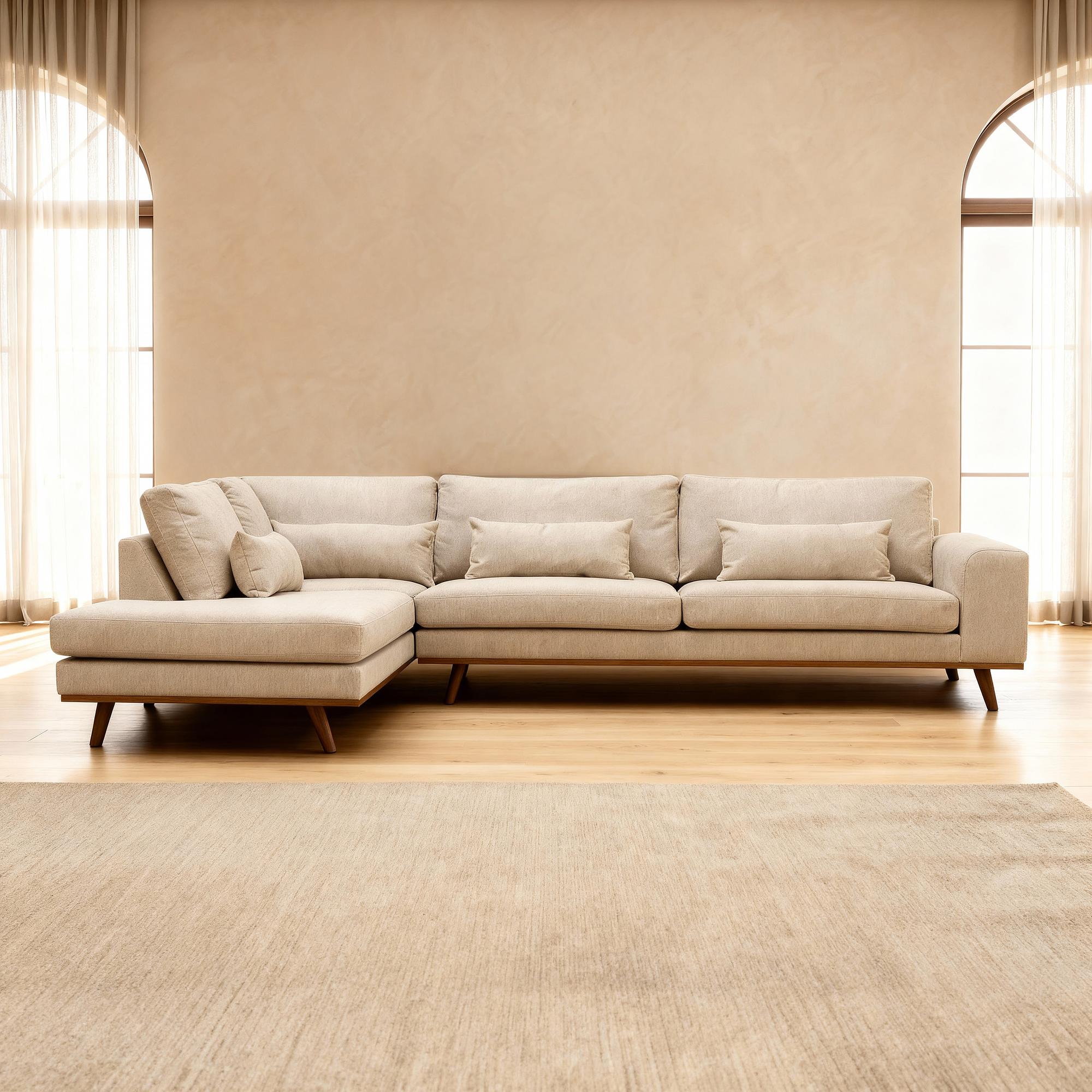 Corner Sofa Paloma 3-Seater Left Fabric Beige 3