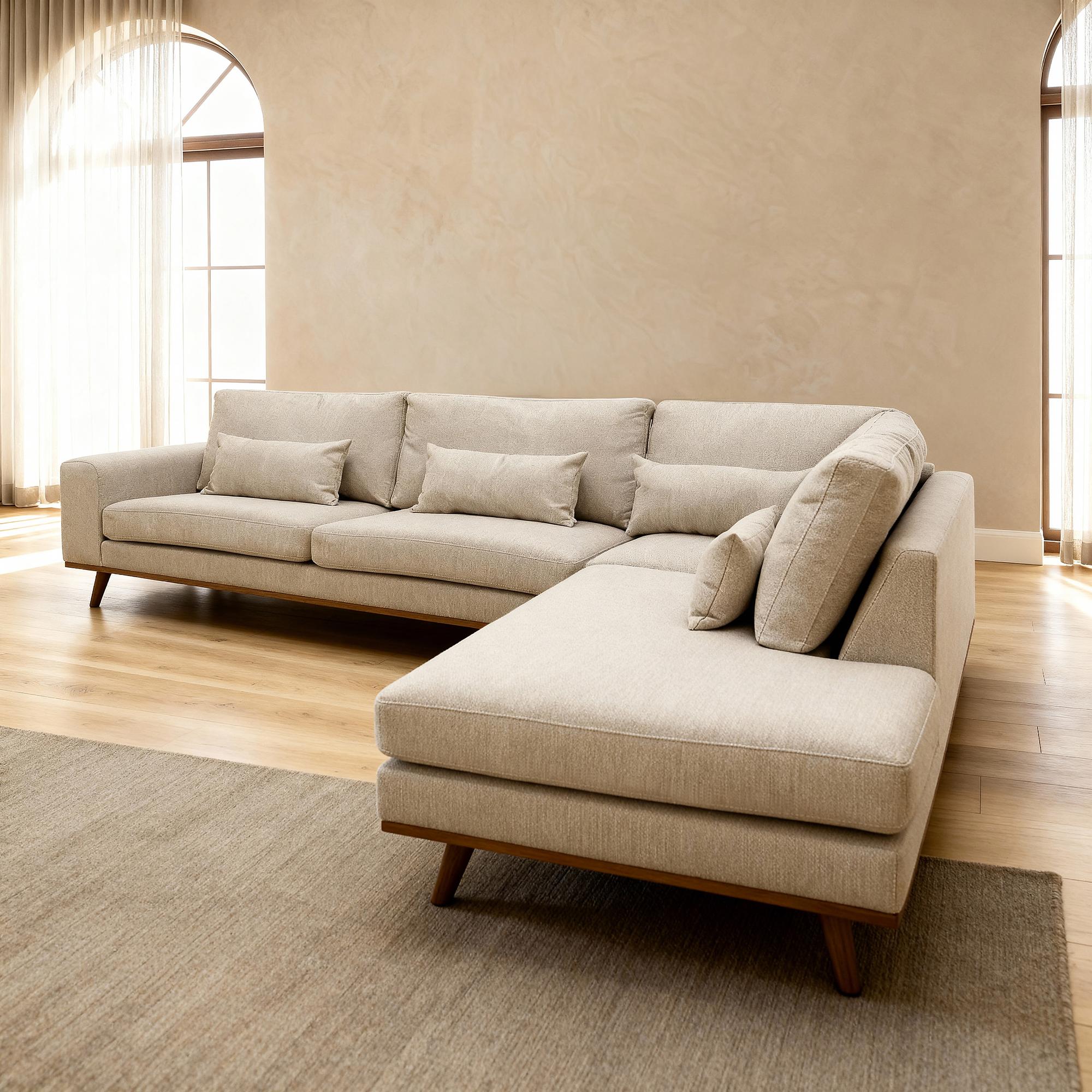 Corner Sofa Paloma 3-Seater Right Fabric Beige 1