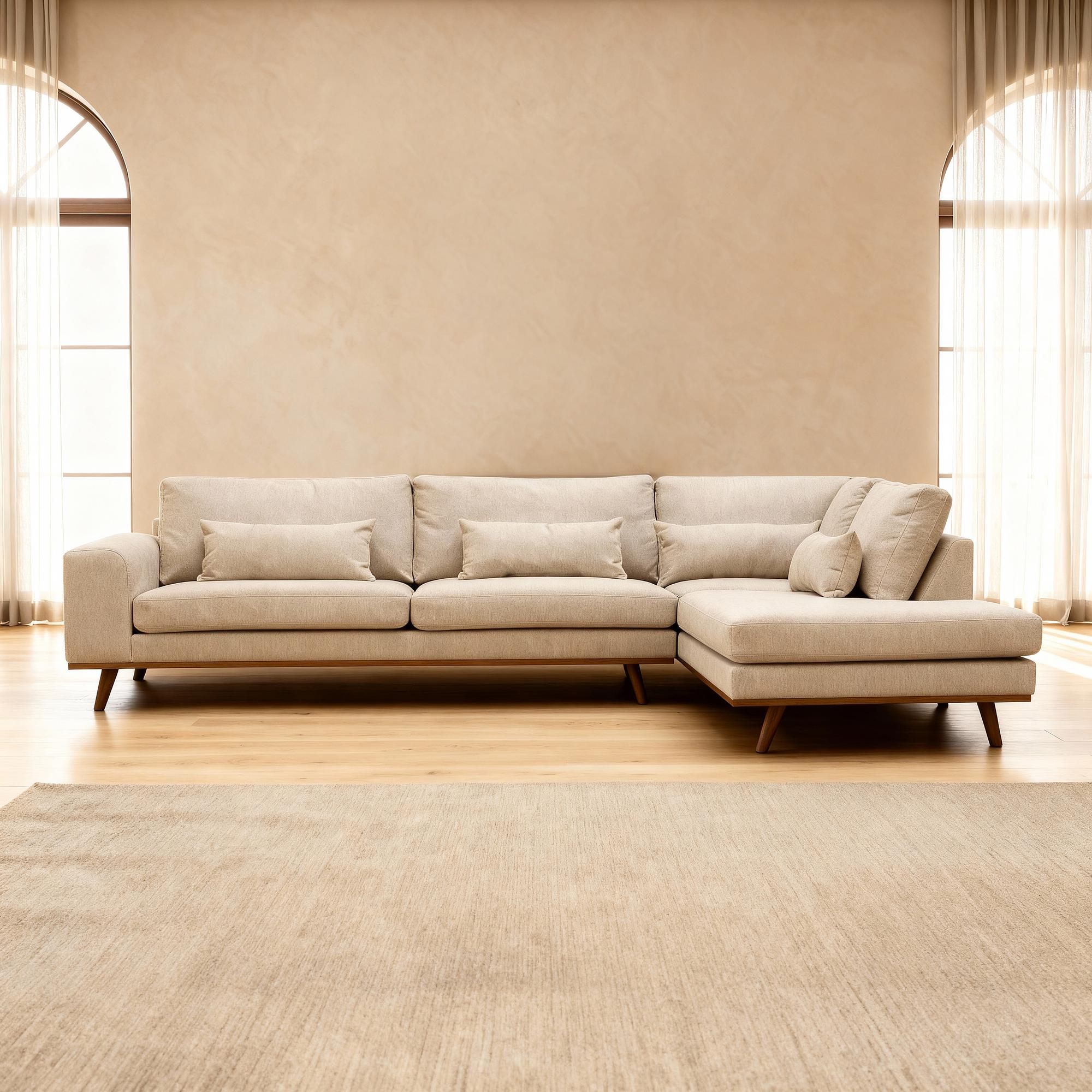 Corner Sofa Paloma 3-Seater Right Fabric Beige 3