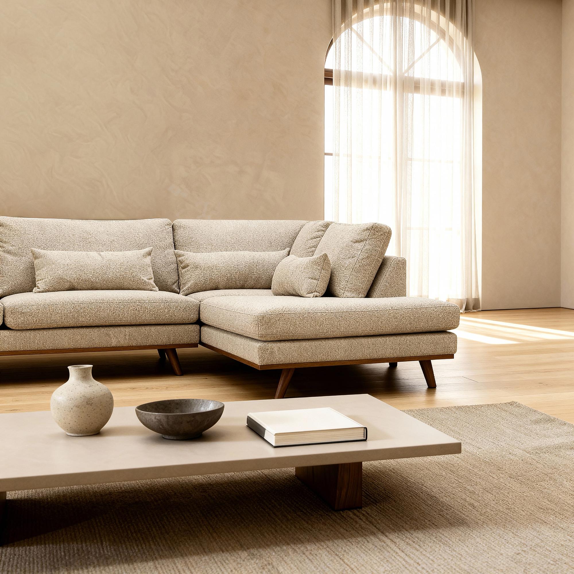 Corner Sofa Paloma 3-Seater Right Fabric Beige 5