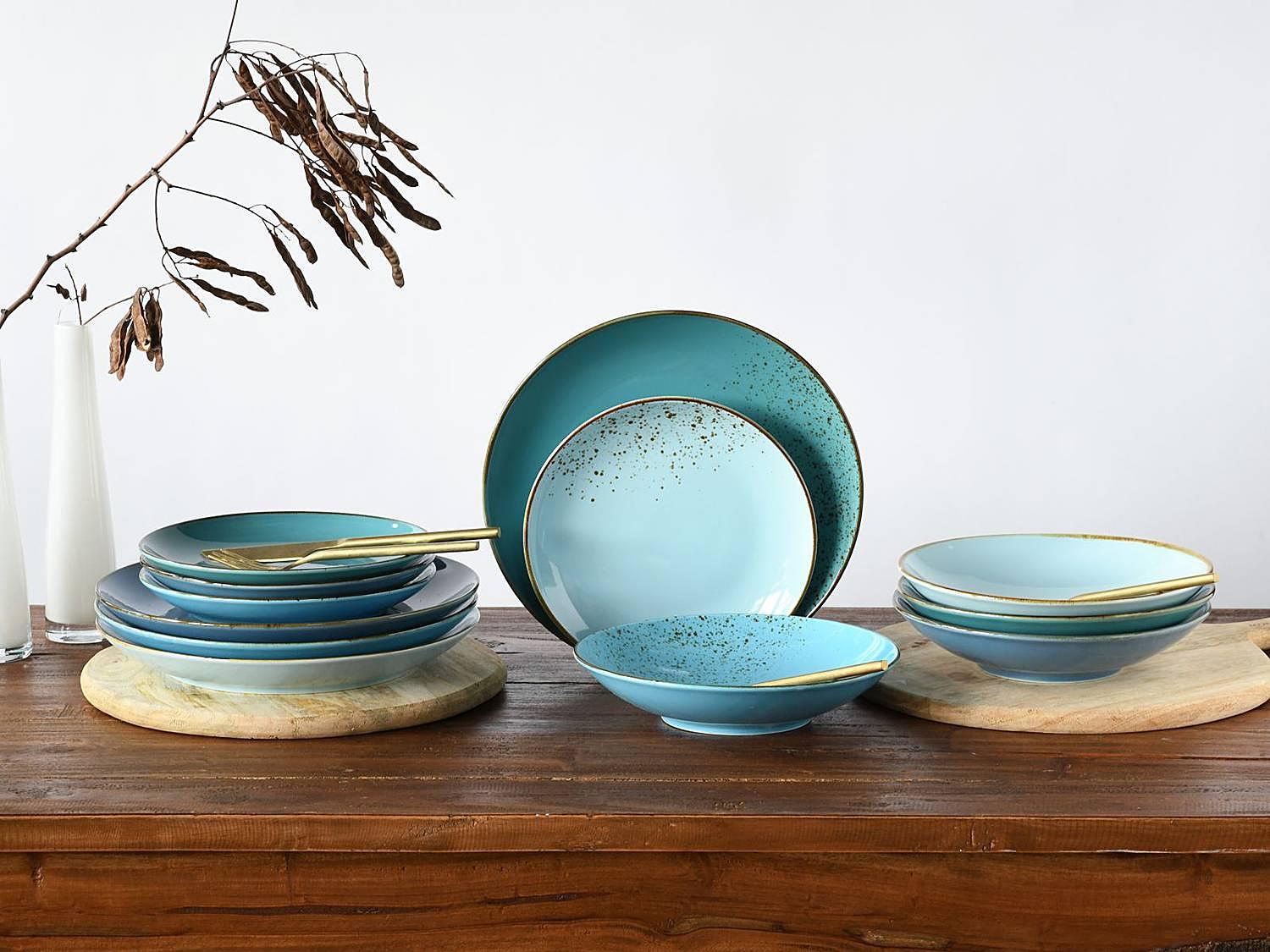 Dinner service Nature Collection set of 12 stoneware Aqua 2