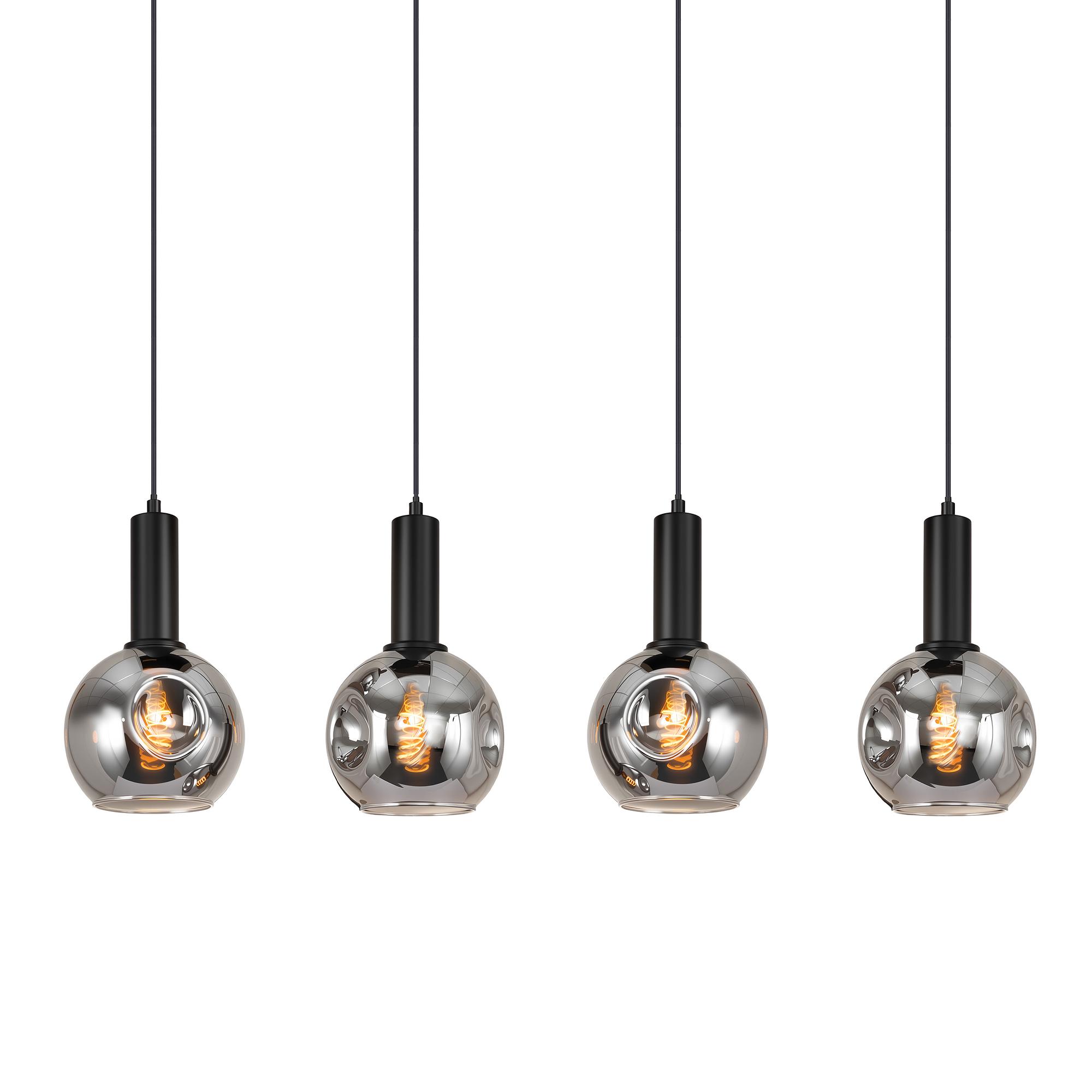 4-Light Ardeno Pendant Light Cast Iron Smoked Glass Black 3