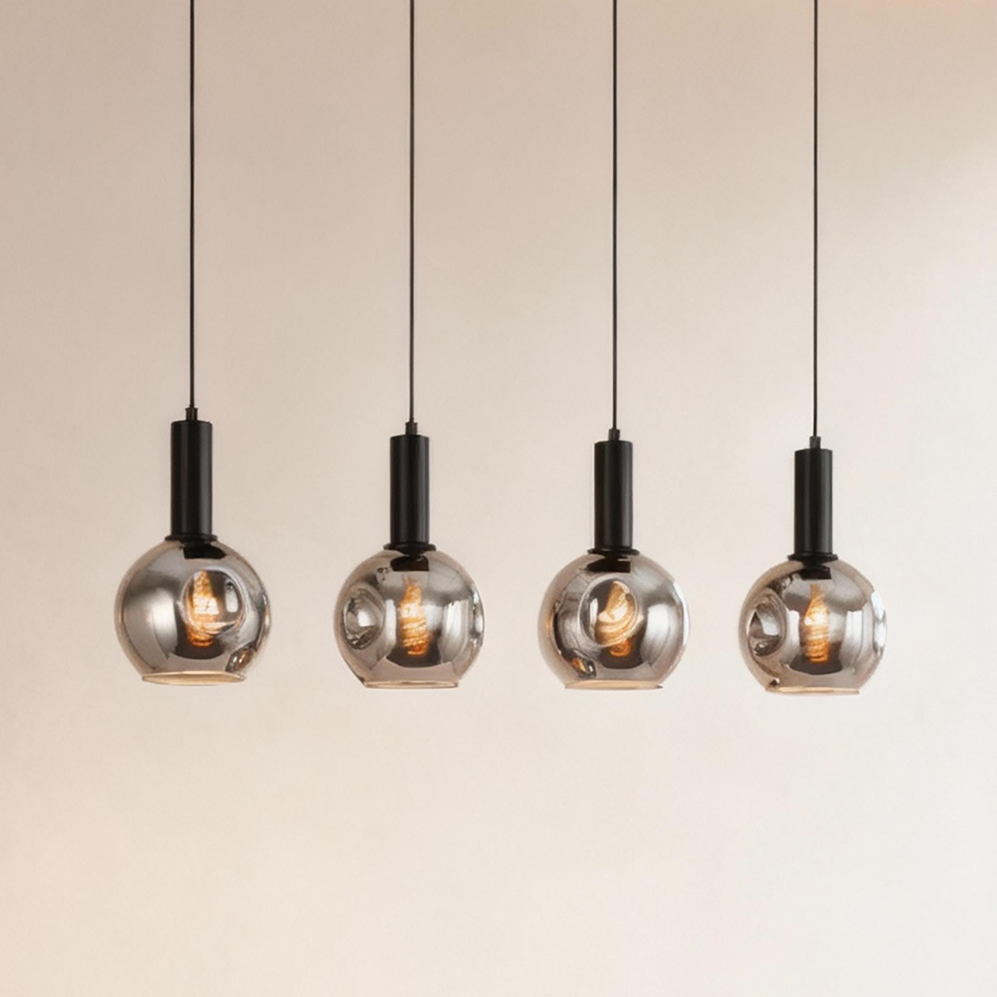 4-Light Ardeno Pendant Light Cast Iron Smoked Glass Black 1