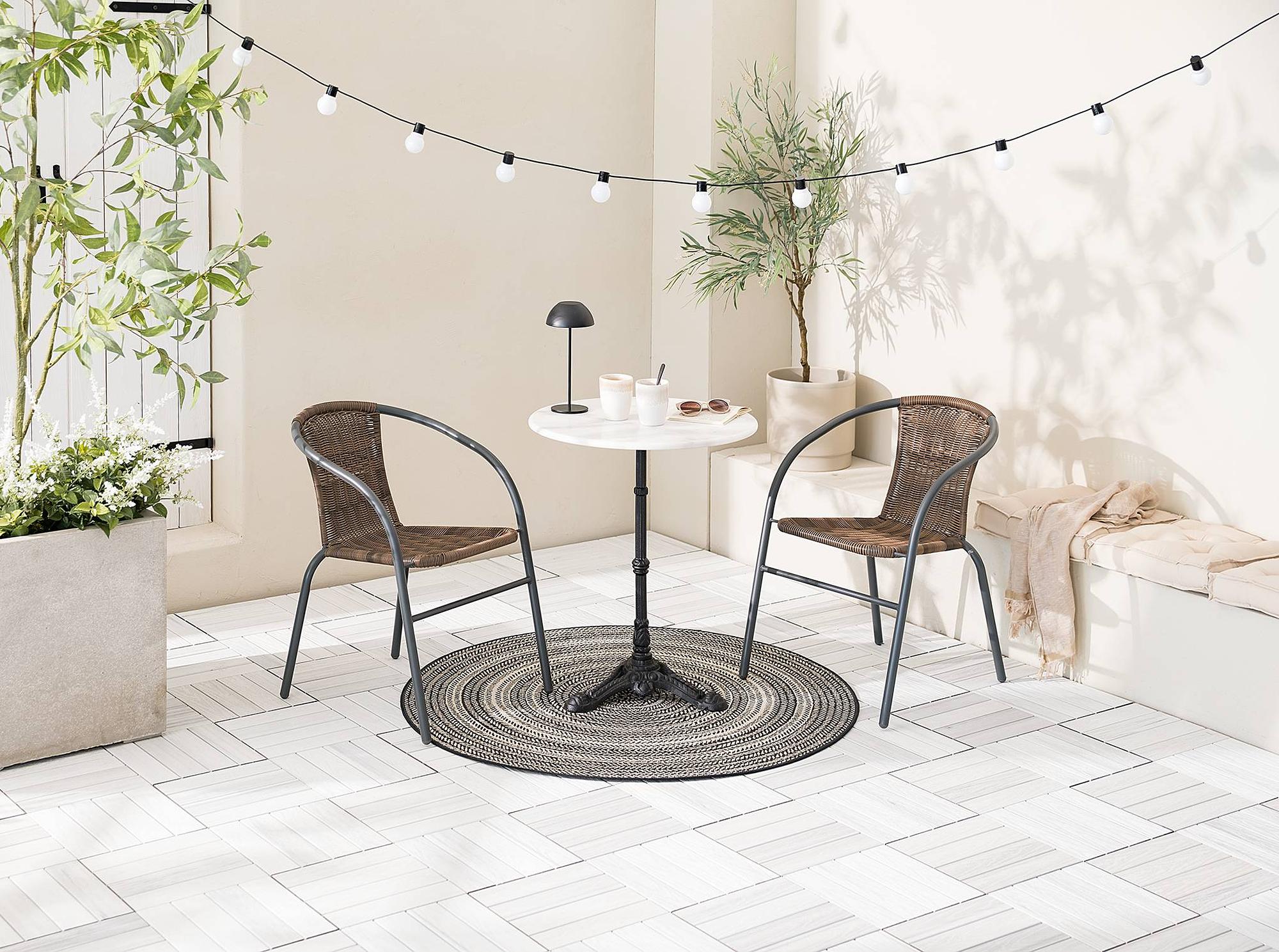 Ronas Gartenstuhl 2er-Set Eisen Polyrattan Grau / Braun 2