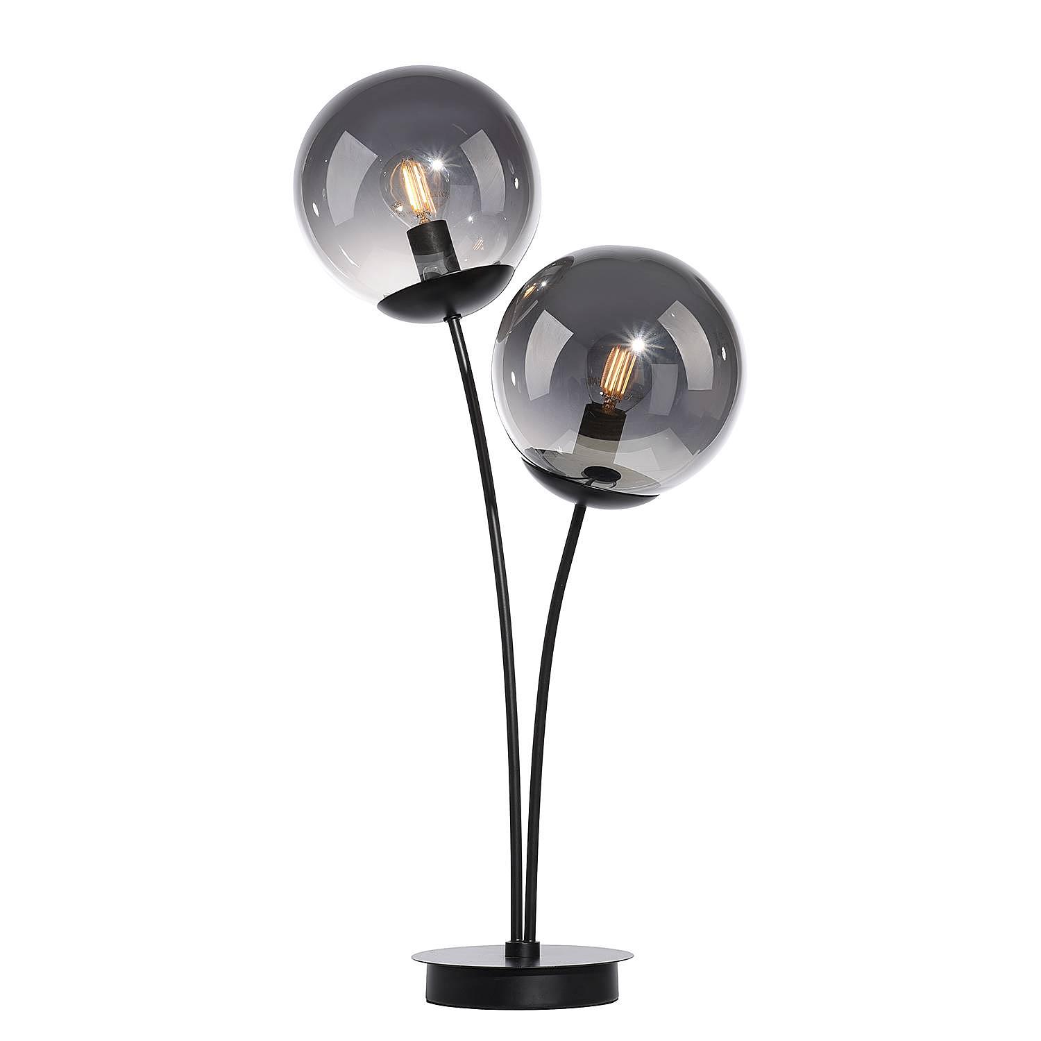 2-Light Big Widow Table Lamp Smoked Glass Iron 1