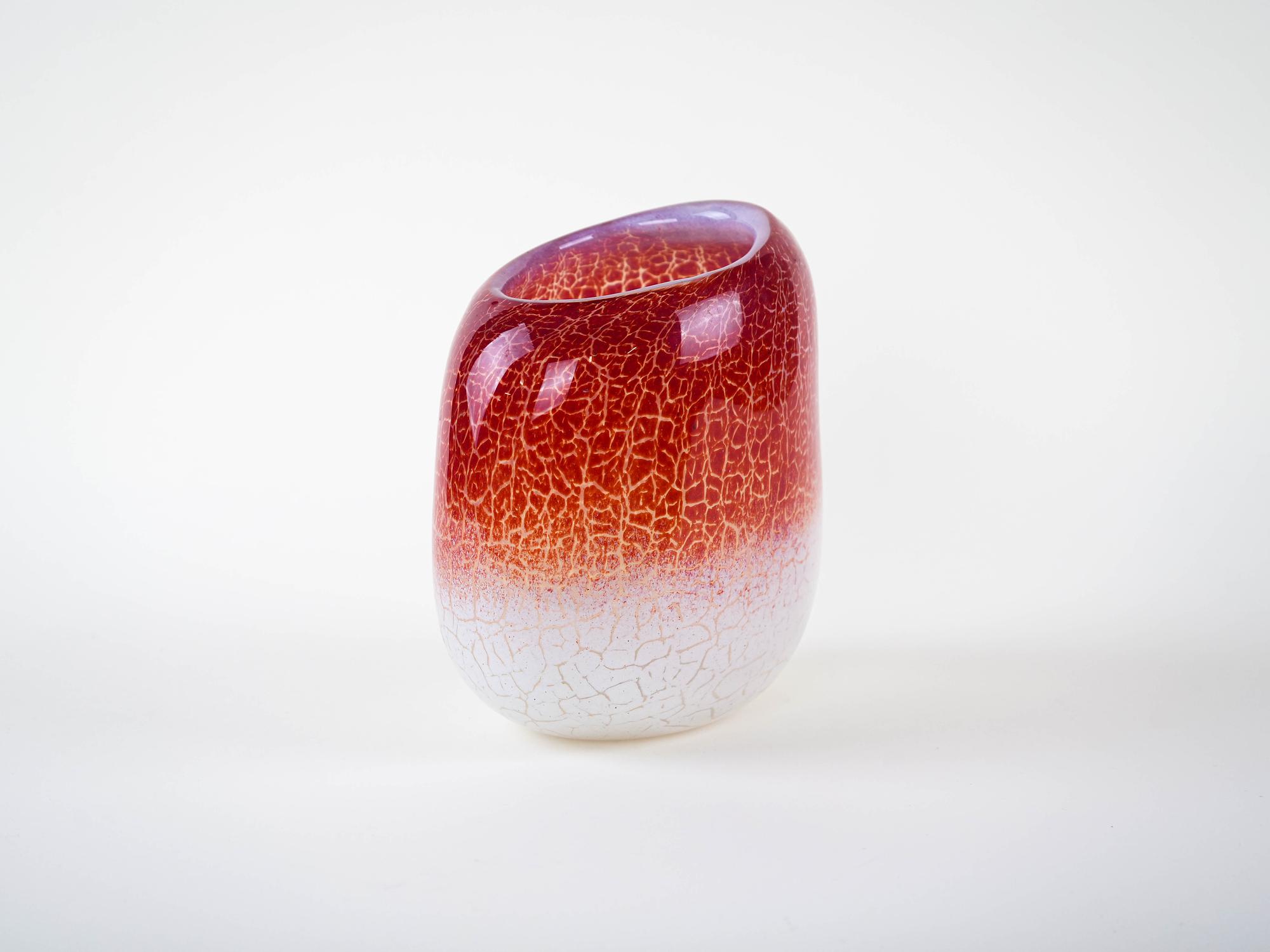 Vase Matte Glass White Red 1970s 2