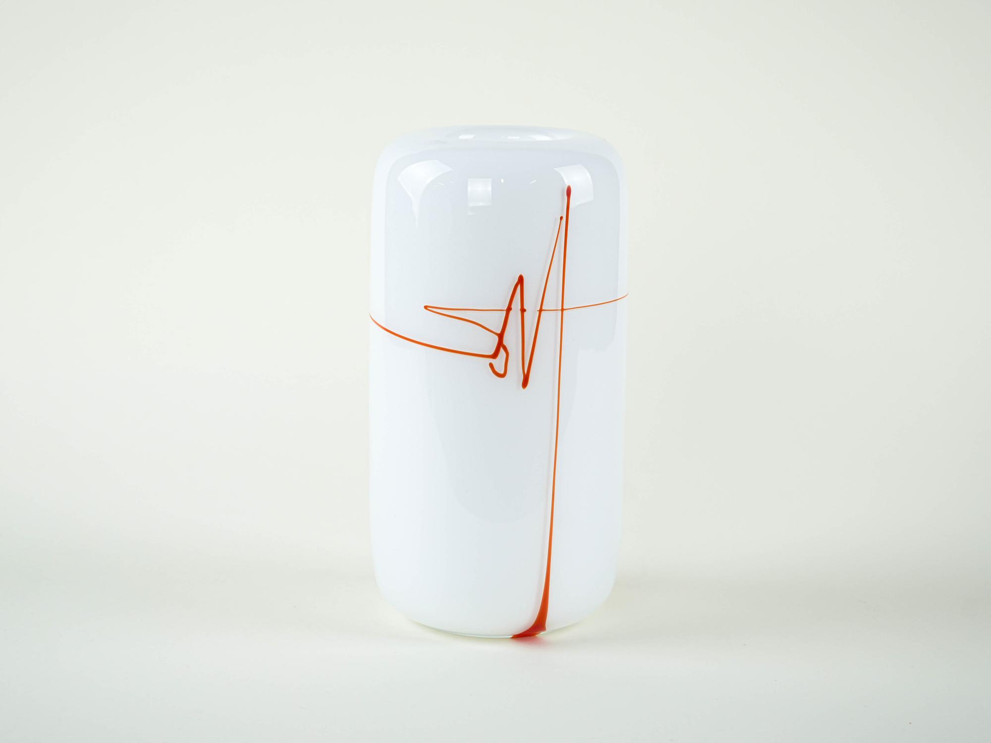 Vase Matte Glass White Red 1970s 3