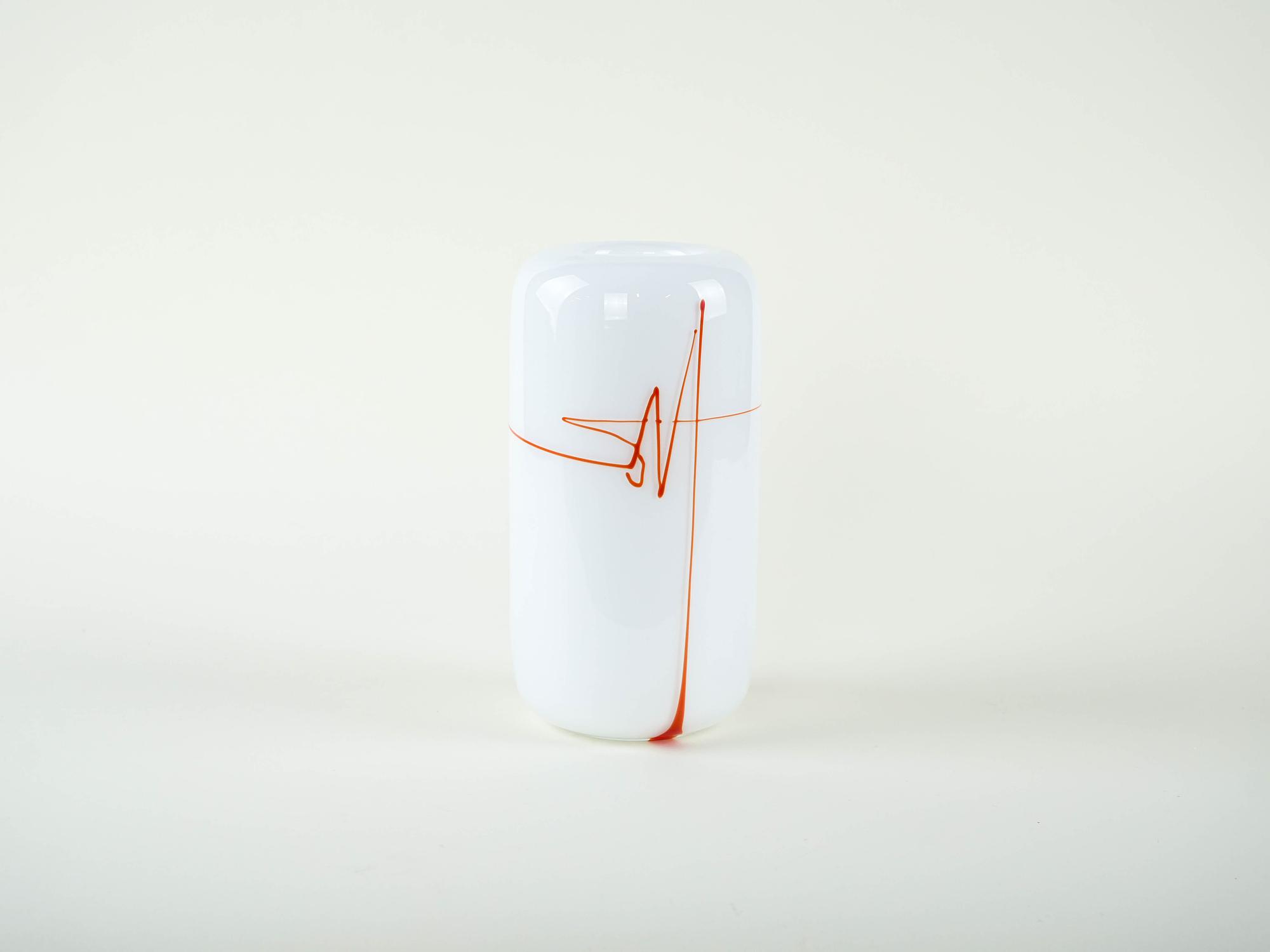 Vase Matte Glass White Red 1970s 2