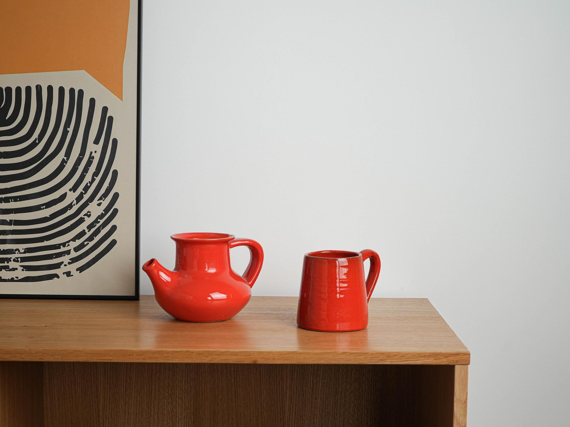 Pitcher Ceramic Red 1960s 8