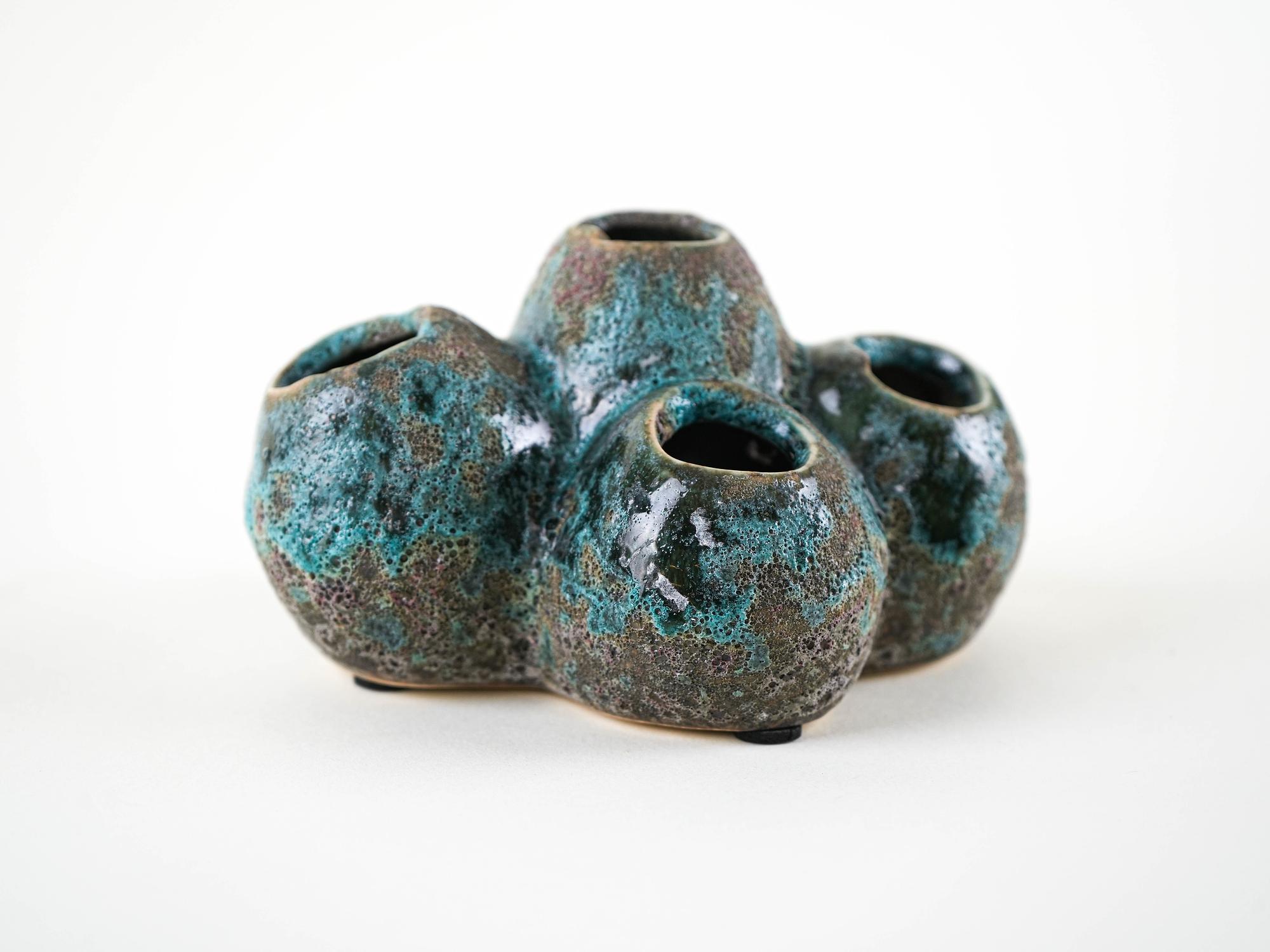 Blumenigel Vase Keramik Türkis 1960er Jahre 4