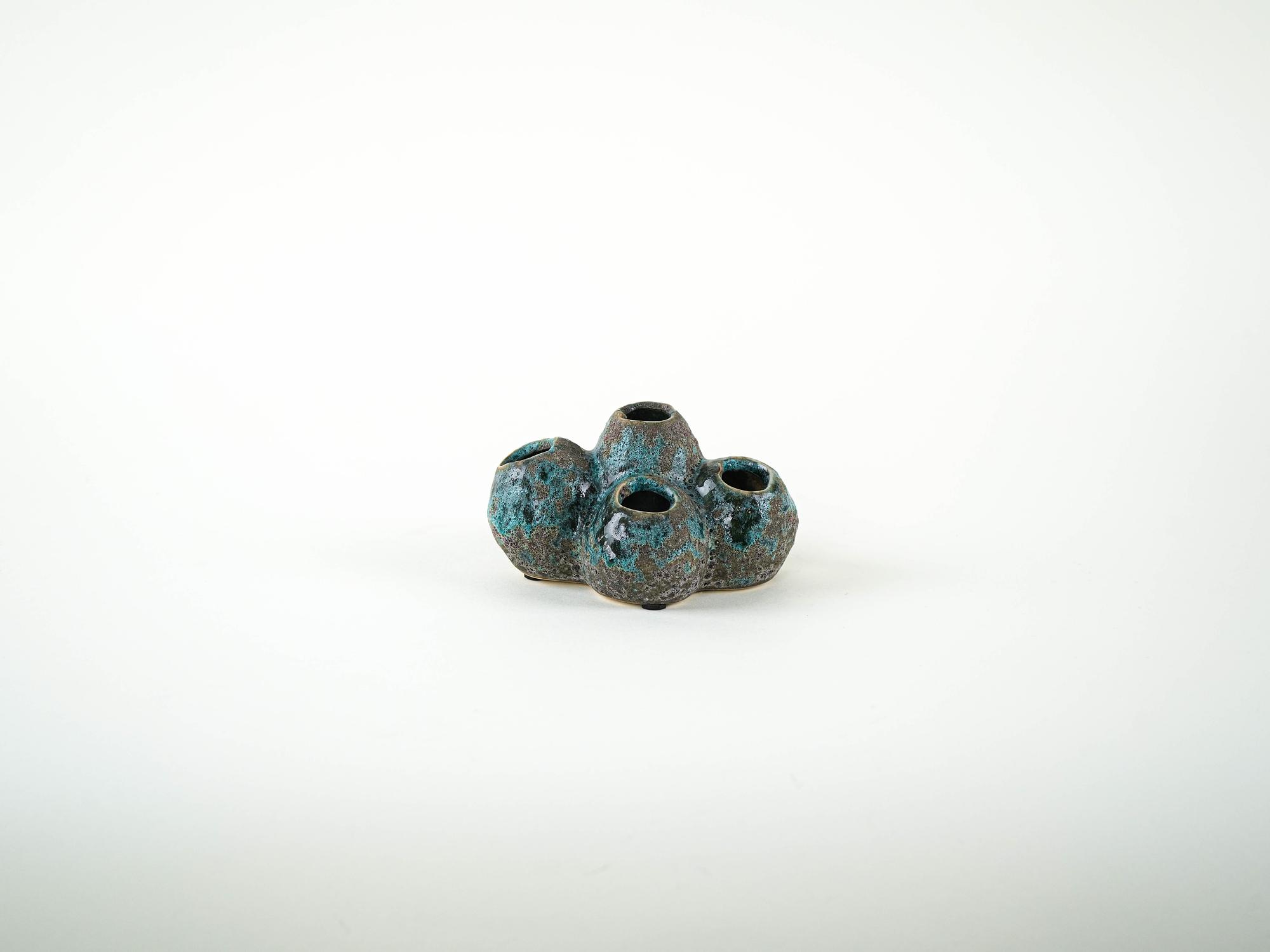 Flower Frog Vase Ceramic Turquoise 1960s 2