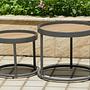 Silea Side Table Set of 2 Aluminum Teak Solid Wood Brown 1