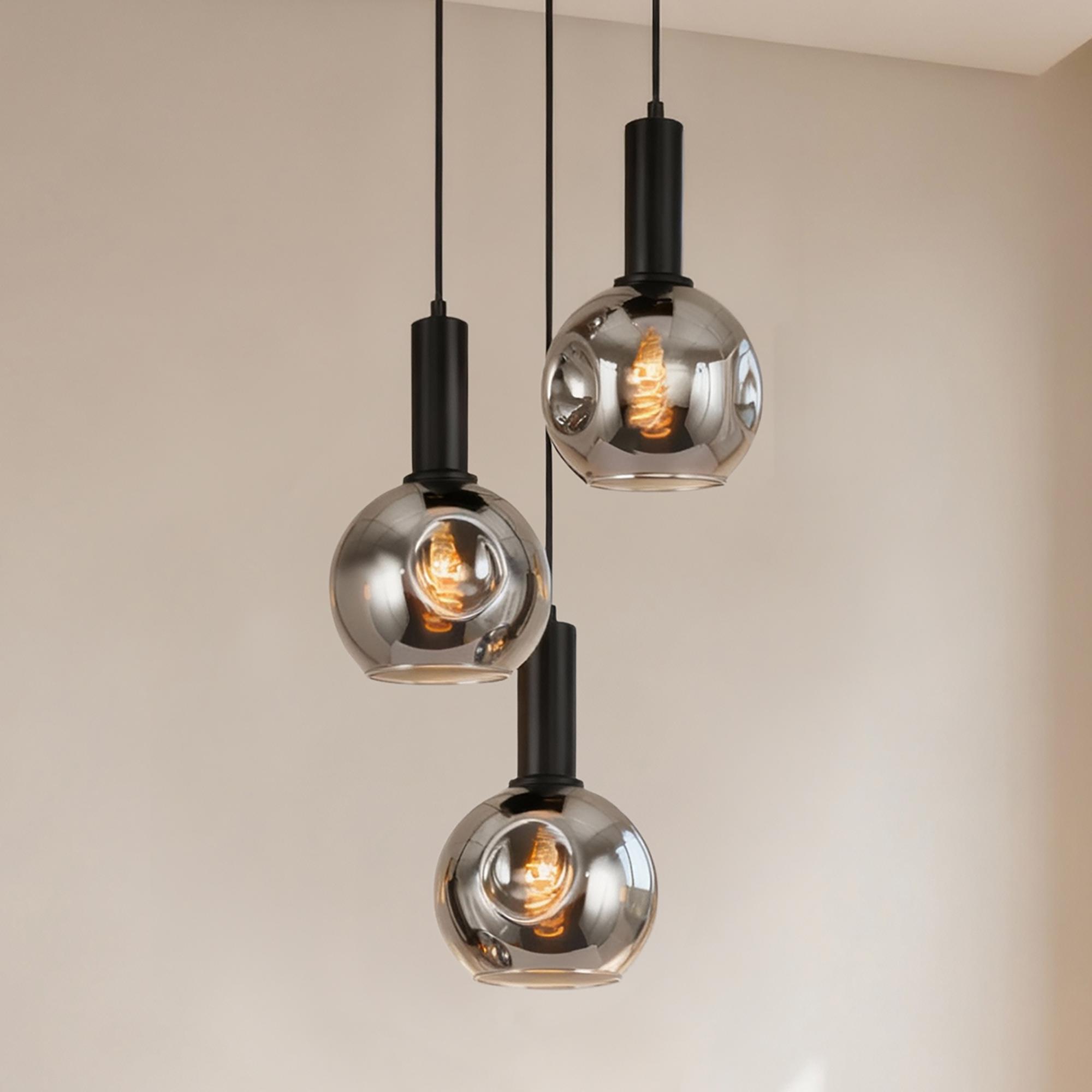Ardeno Round Pendant Light 3-Light Smoked Glass Black 1