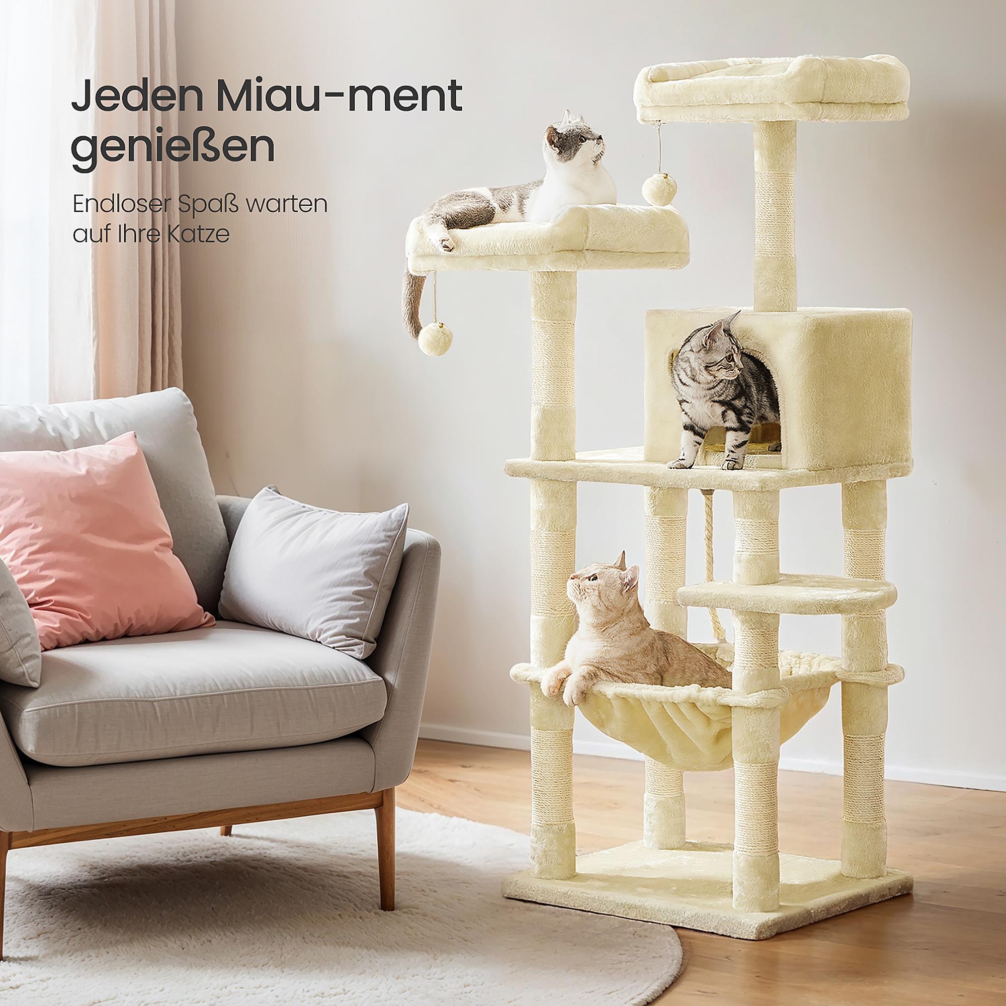 Inuid Cat Scratching Post Wood-Based Material Velvet Beige 3