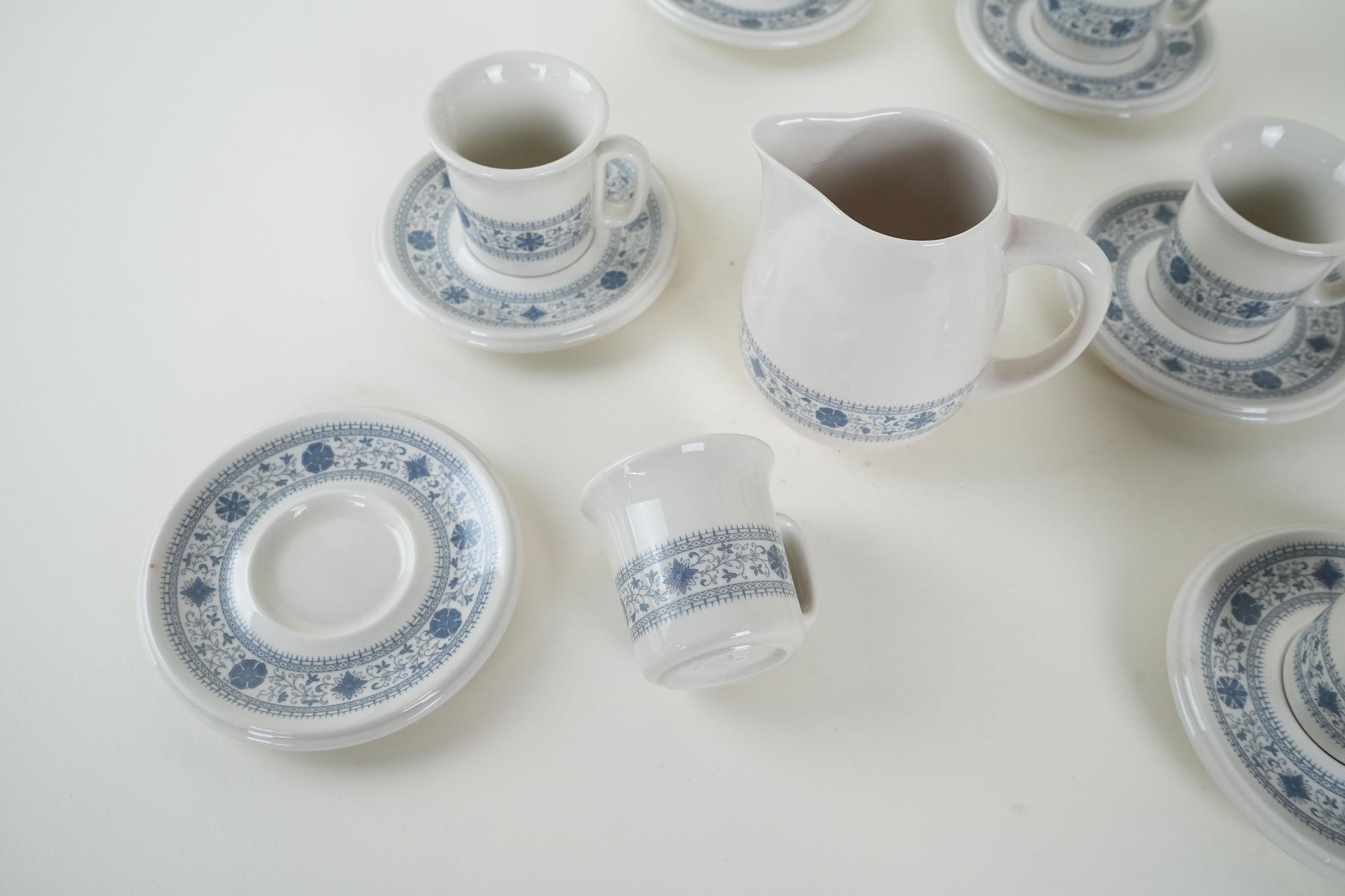 Vintage Tea Set of 13 Porcelain Ivory Blue 1970s 5