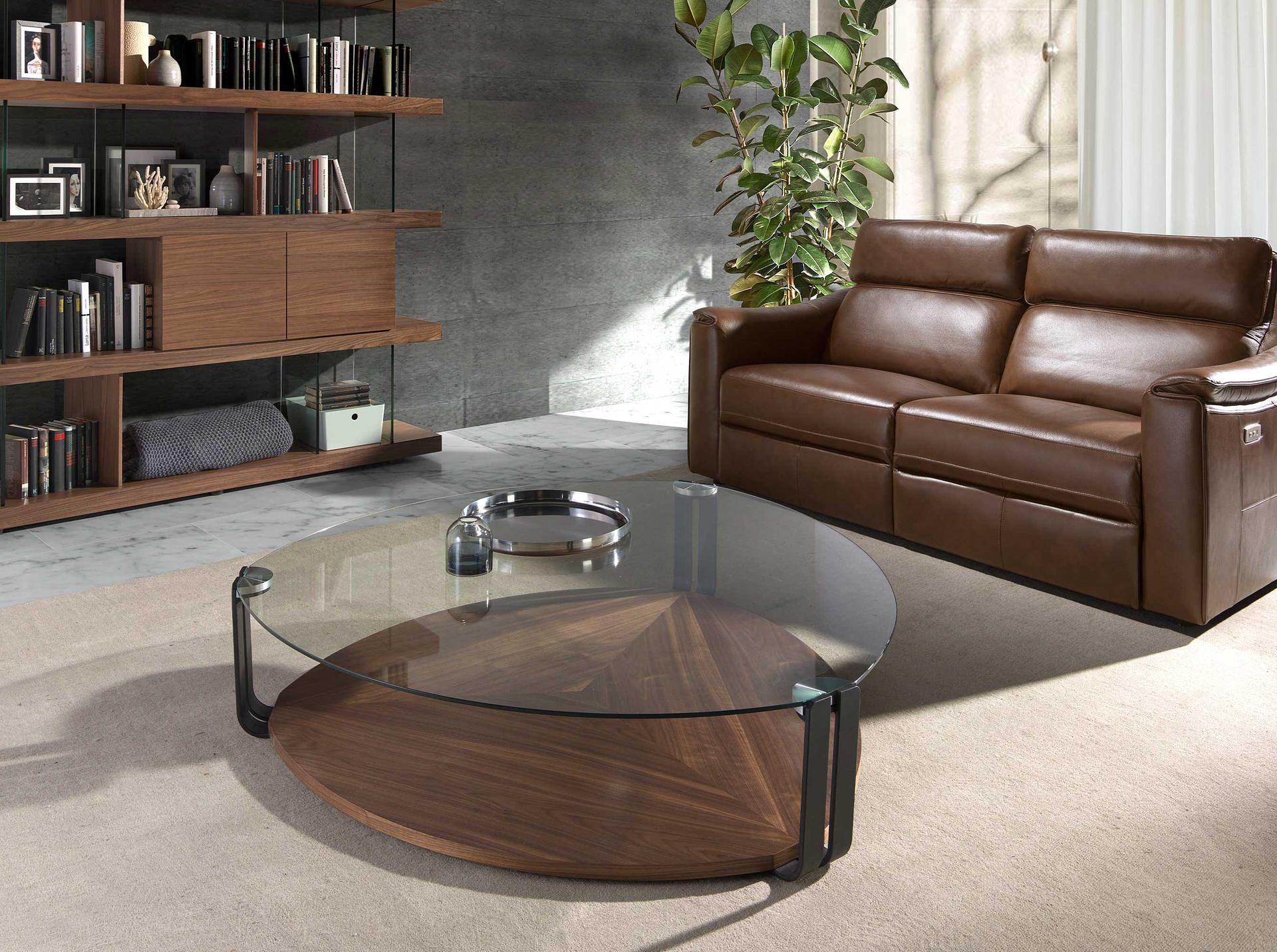 Couchtisch Glas Stahl und Walnuss Schwarz 2055 2