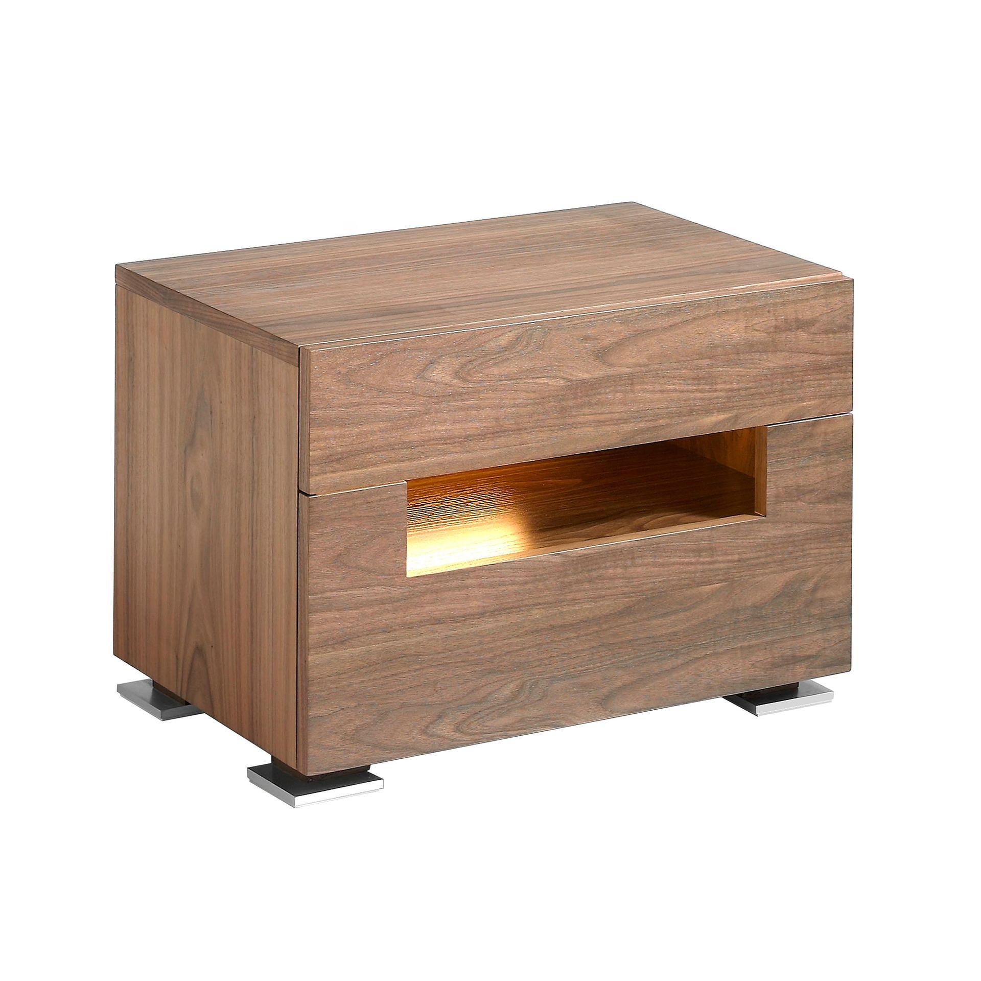 Nightstand Walnut Steel with Interior Lighting 7065 0