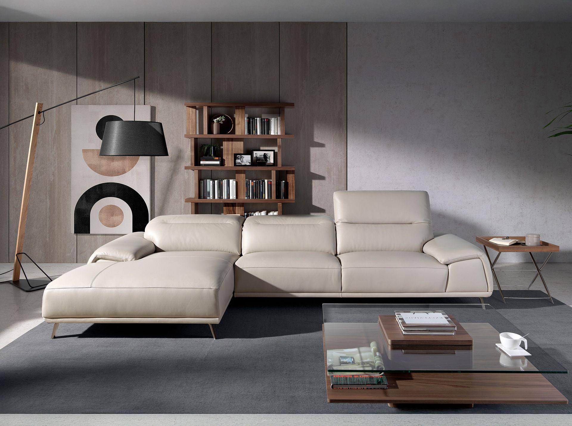 Left chaise longue sofa leather taupe grey 6149 2