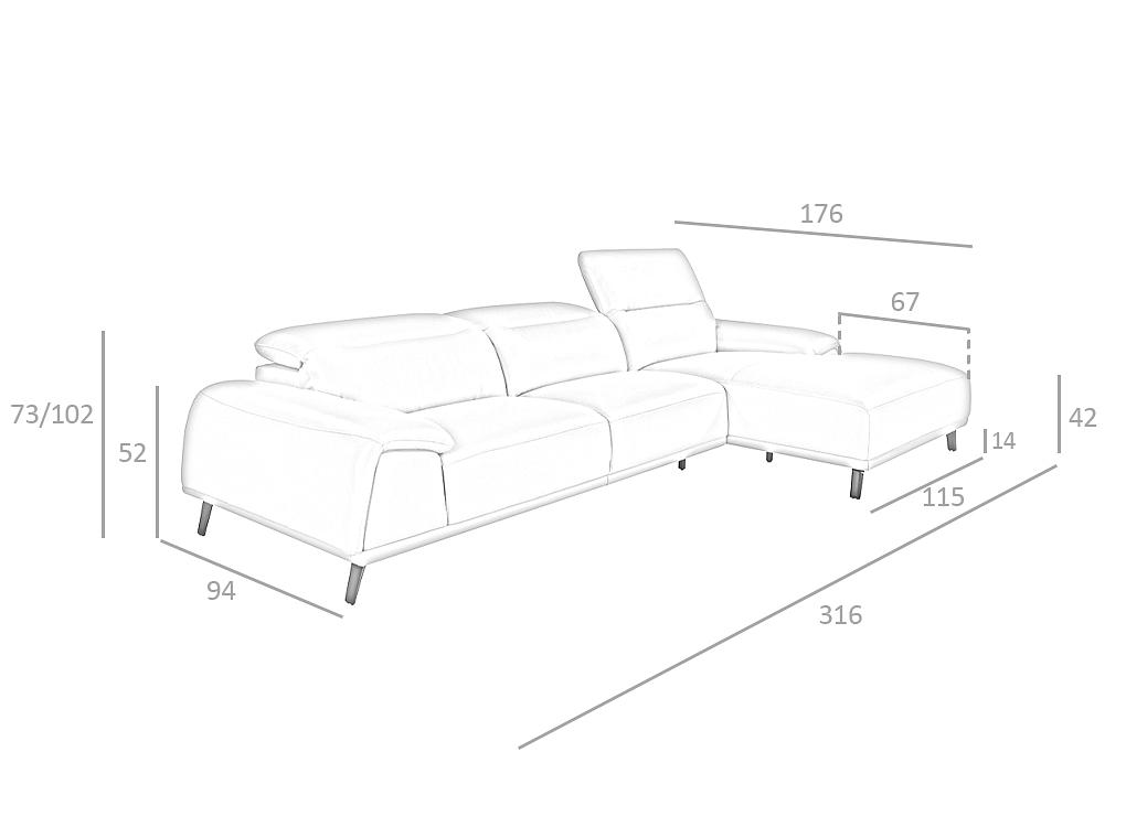 Right chaise longue couch leather taupe grey 6150 8