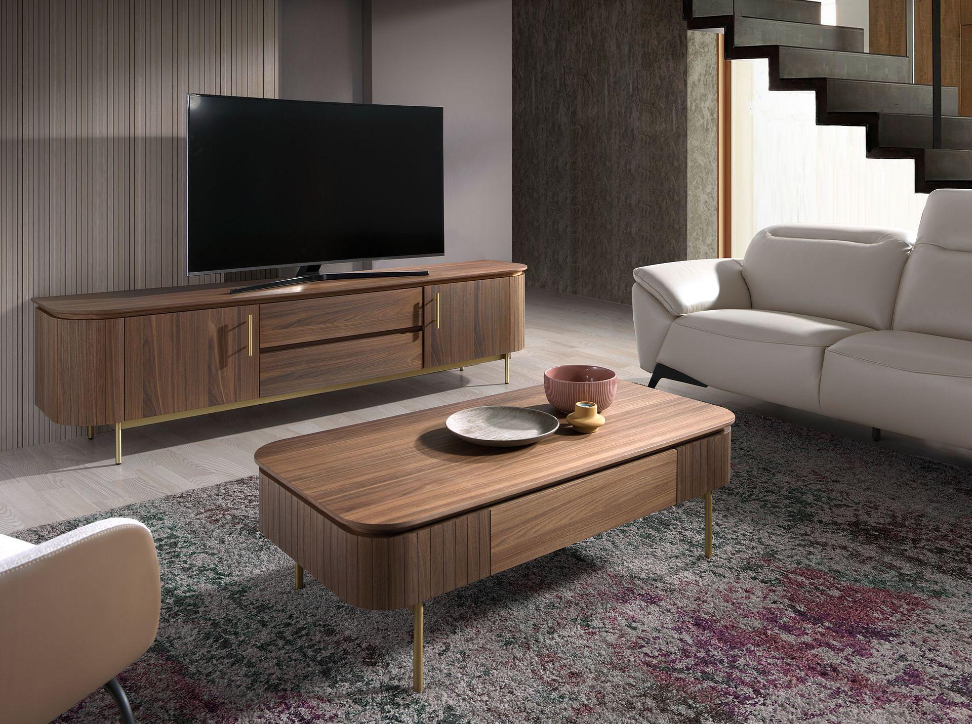 TV Lowboard Walnut Steel Polished Gold 3227 5