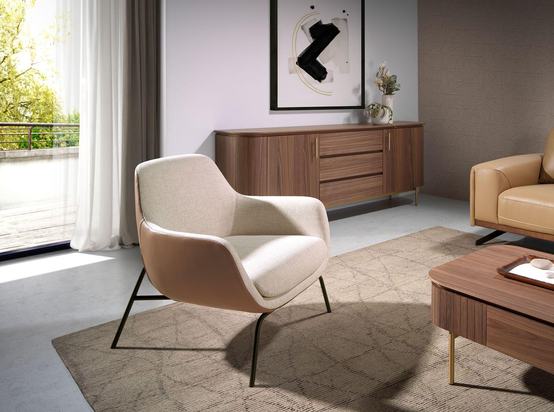 Sessel Stoff Kunstleder Creme Braun 5099 2