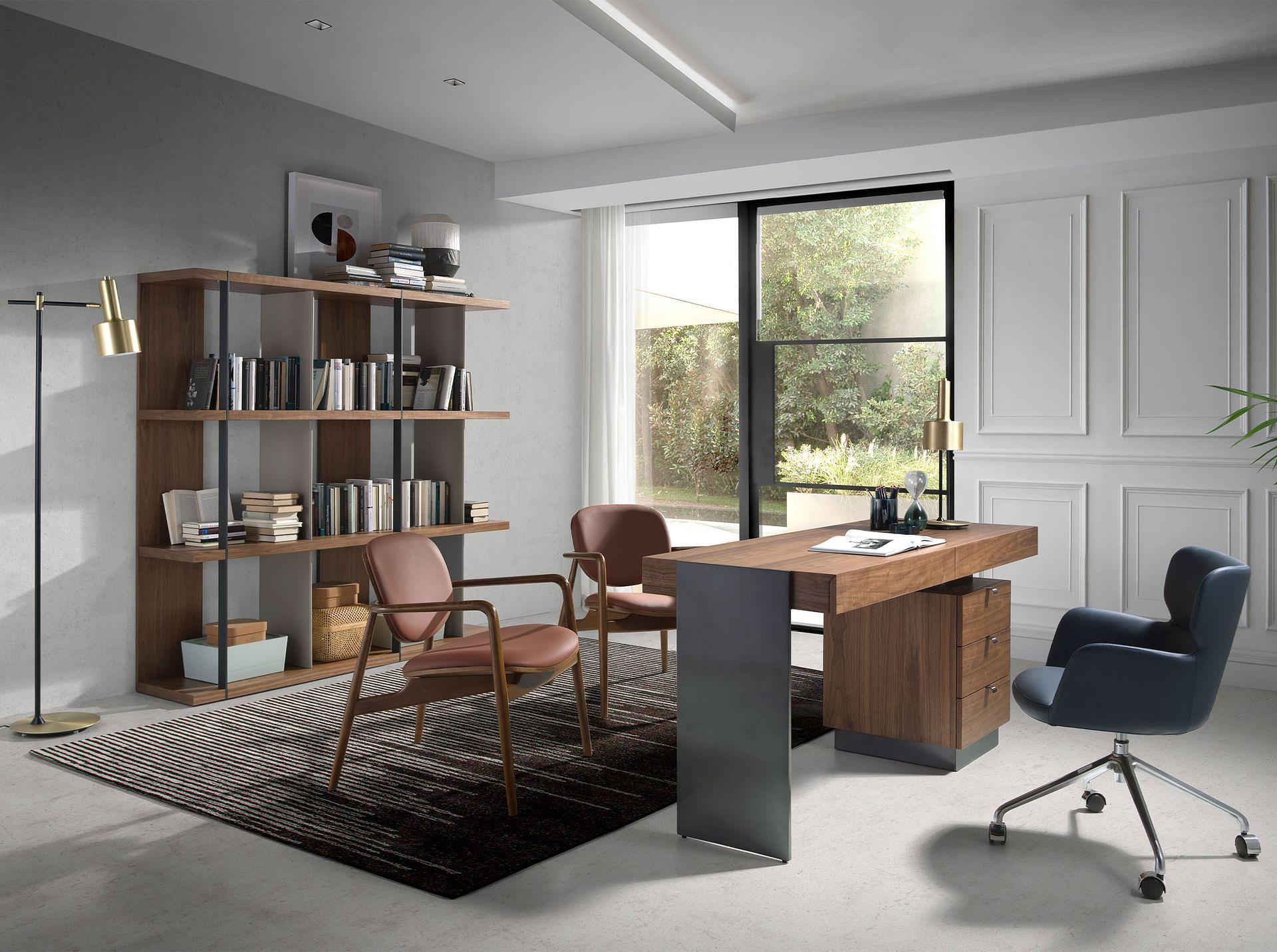 Desk Walnut Steel Polished Darkened 3237 3