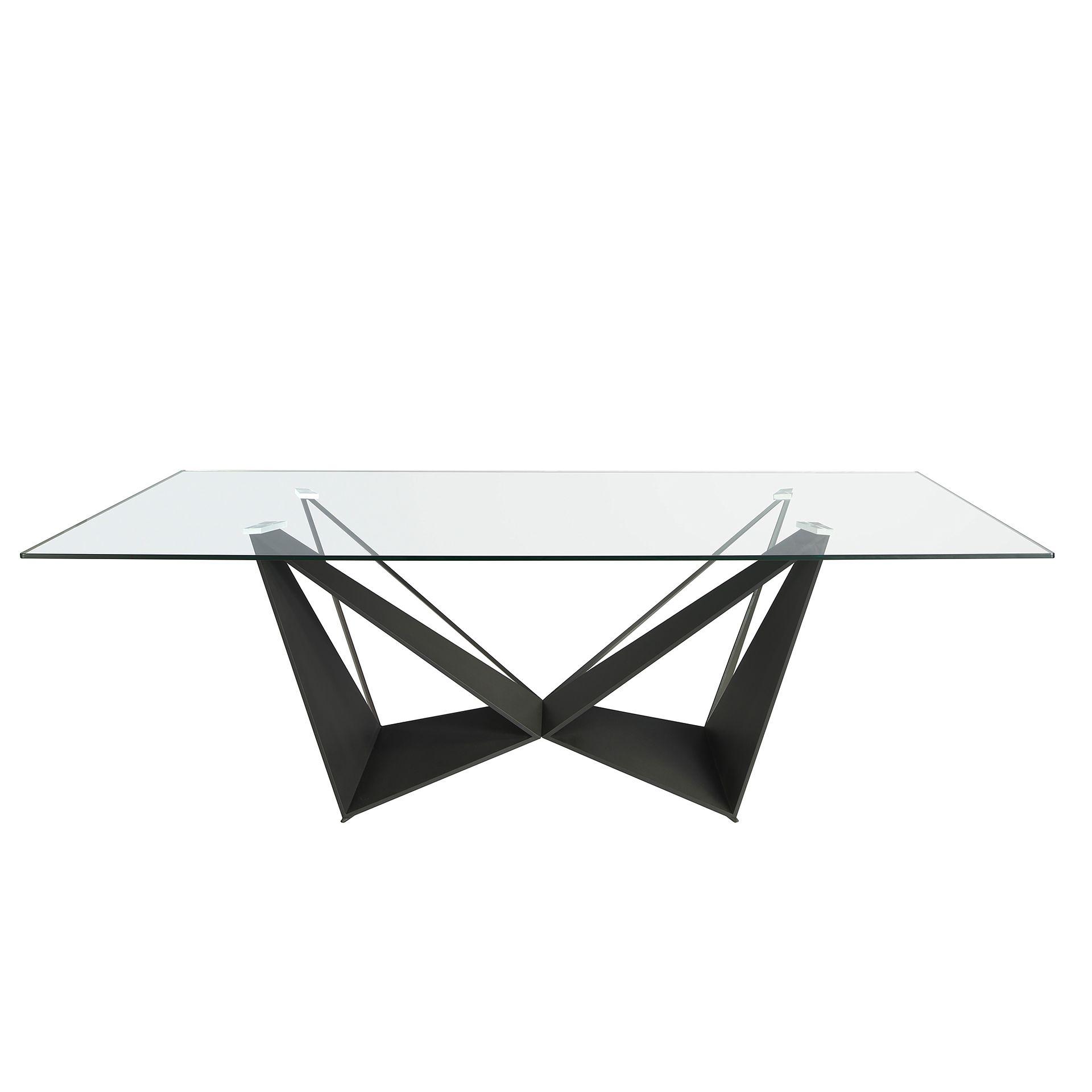 Dining Table Tempered Glass Steel Black Rectangular 1128 1