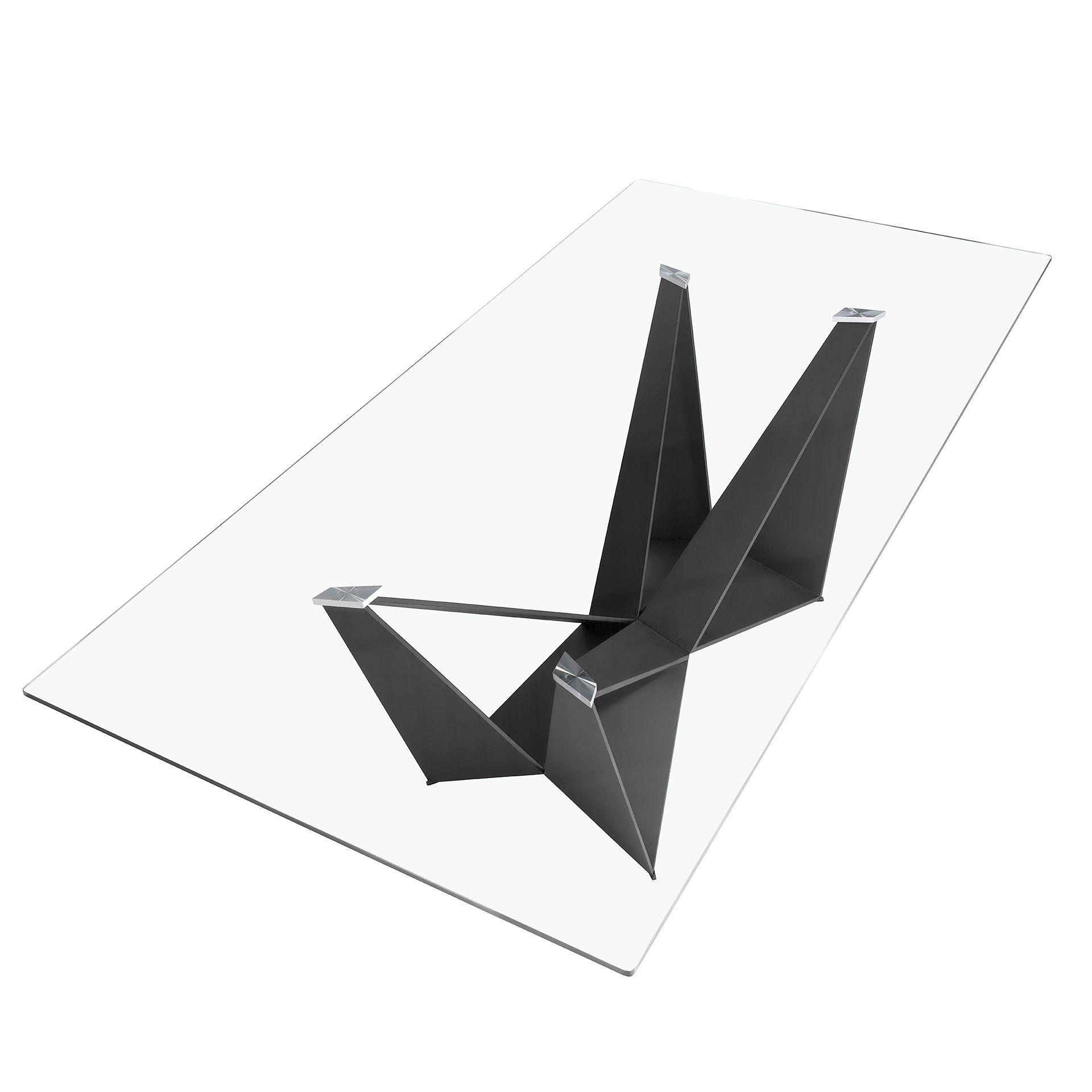 Dining Table Tempered Glass Steel Black Rectangular 1128 7