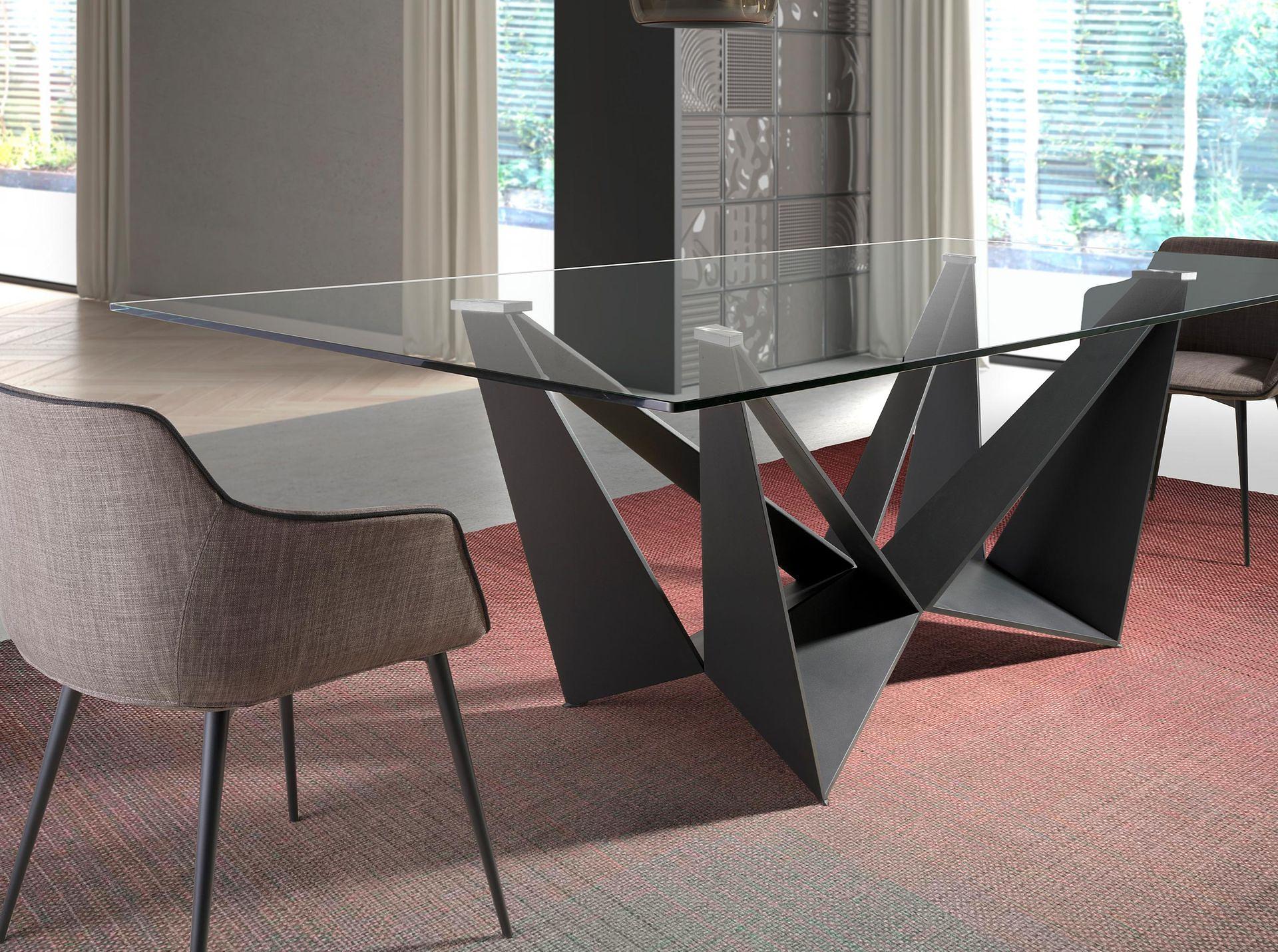 Dining Table Tempered Glass Steel Black Rectangular 1128 6