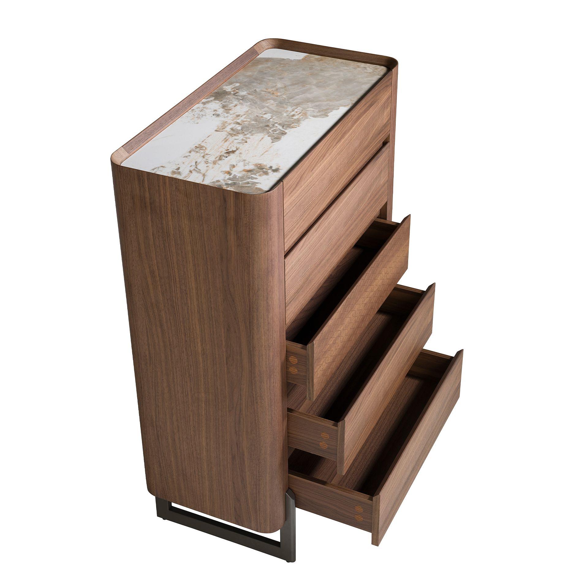 Chest of drawers with porcelain marble top walnut metal 7153 7