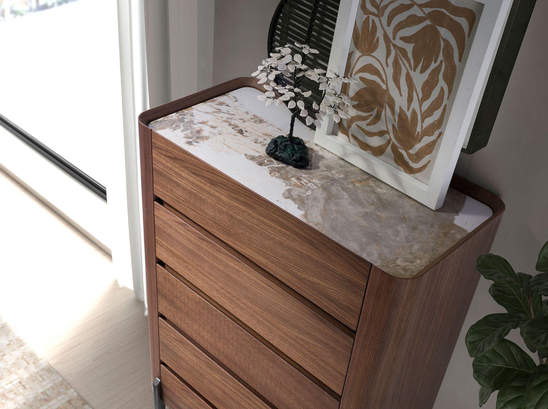 Chest of drawers with porcelain marble top walnut metal 7153 5