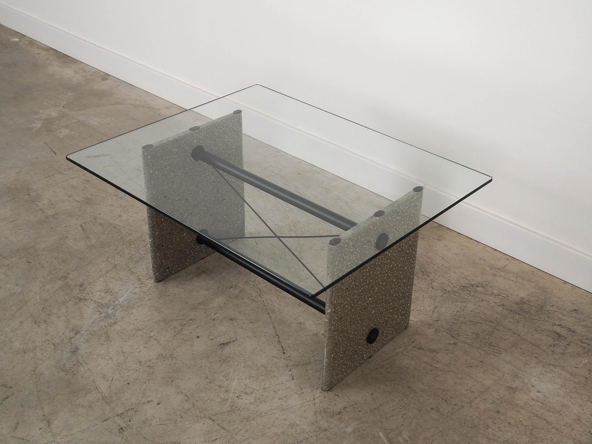 Coffee table glass stone metal 1960s 4