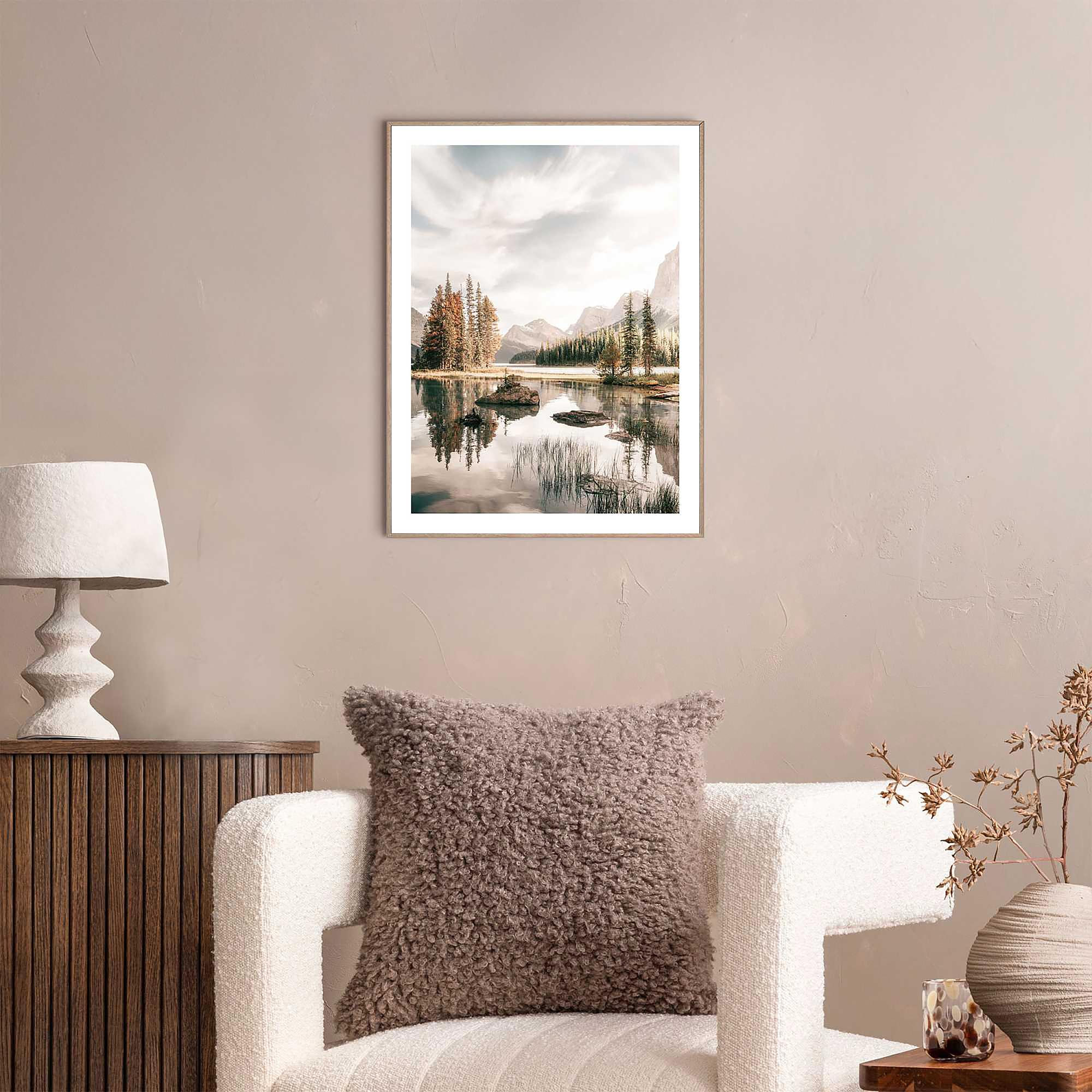Mountain Lake Art Print MDF Beige 2