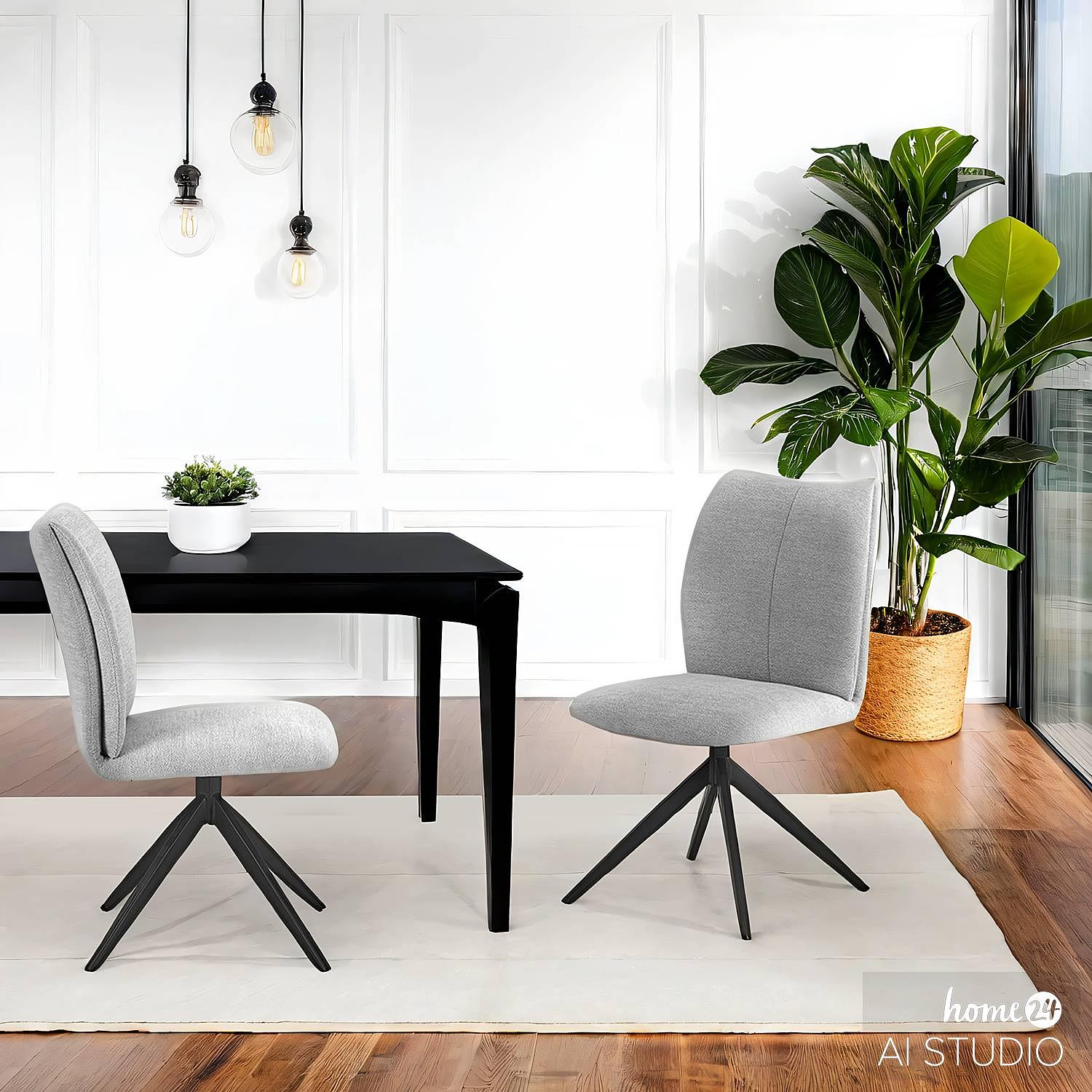 2x Terura Upholstered Chair Chenille Iron Light Grey Black 1