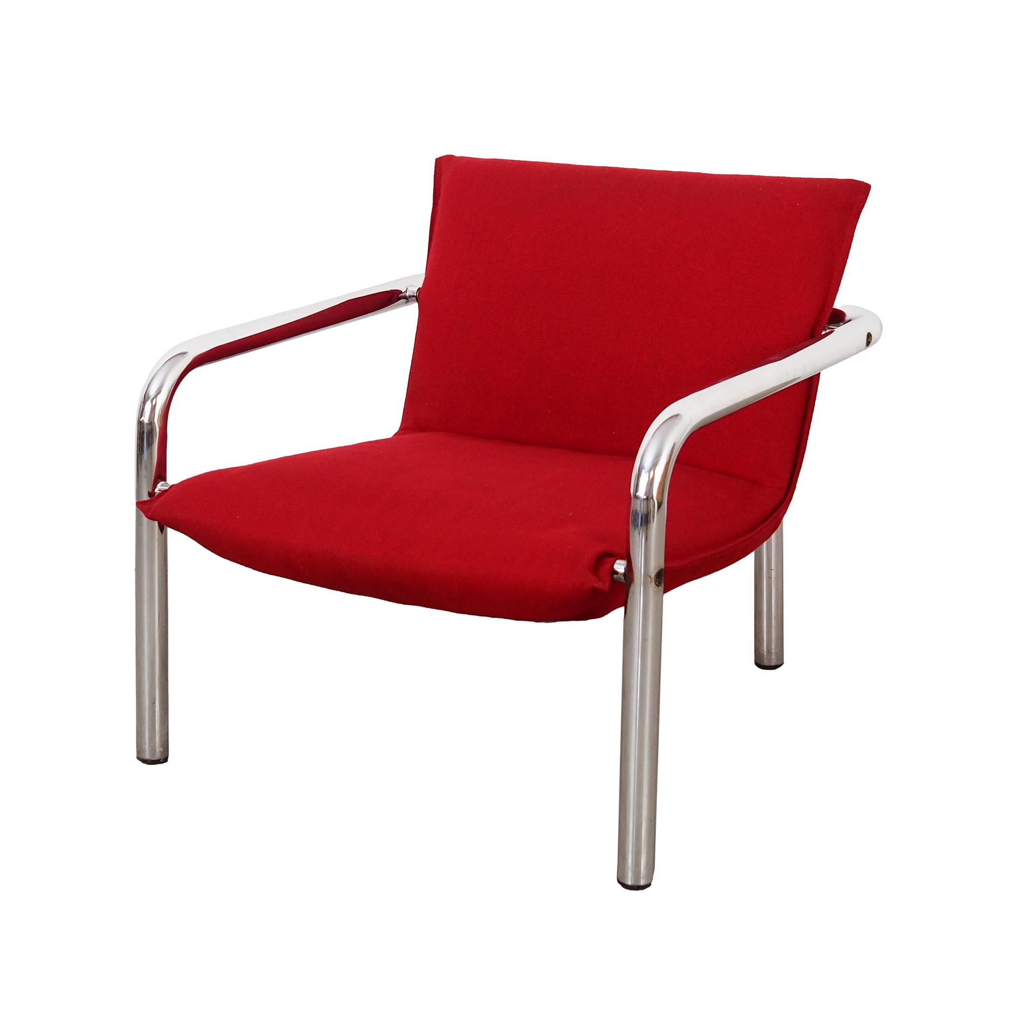 Armchair Metal Fabric Red 1970s 0