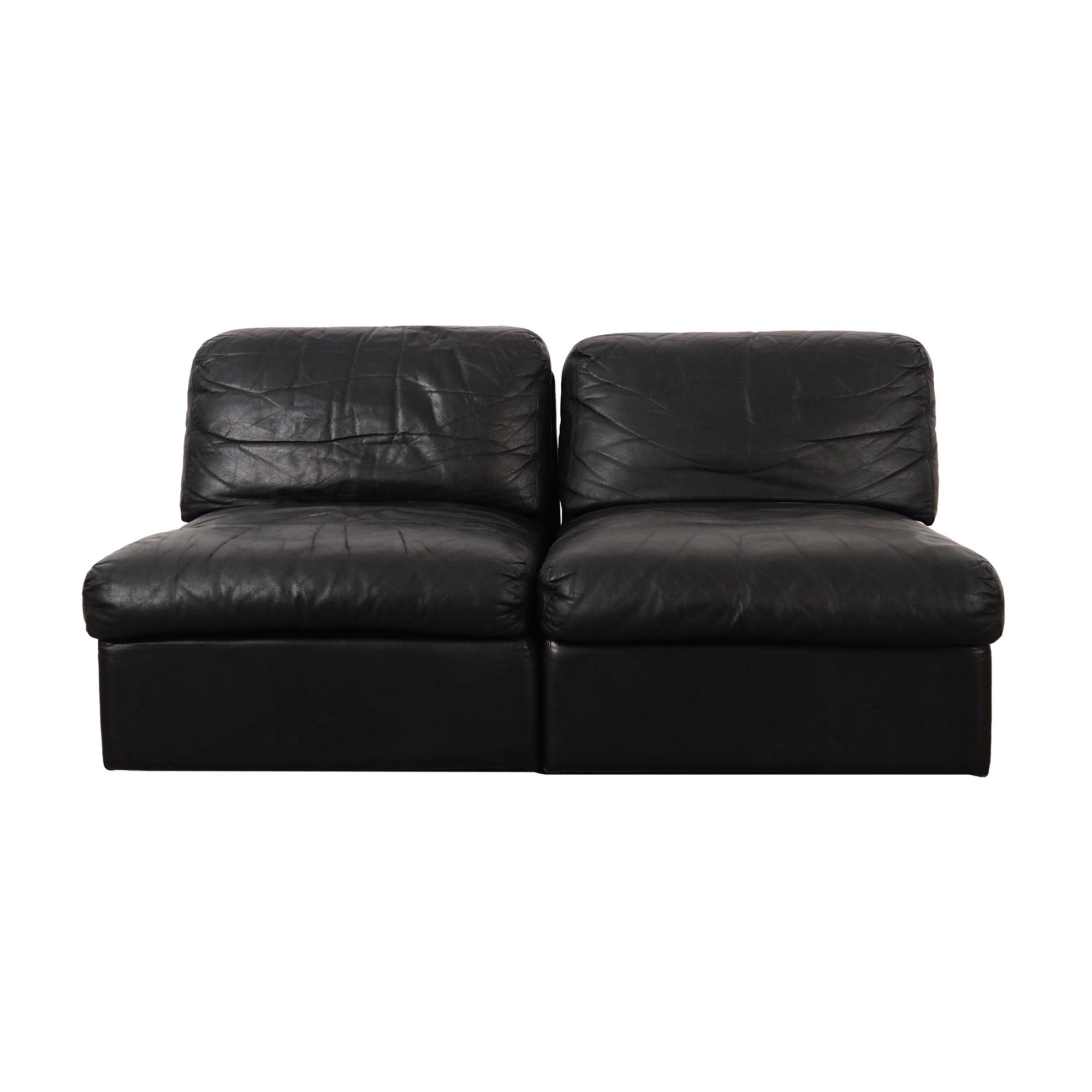 Modular Sofa 2 Pieces Black Leather 1970s 0