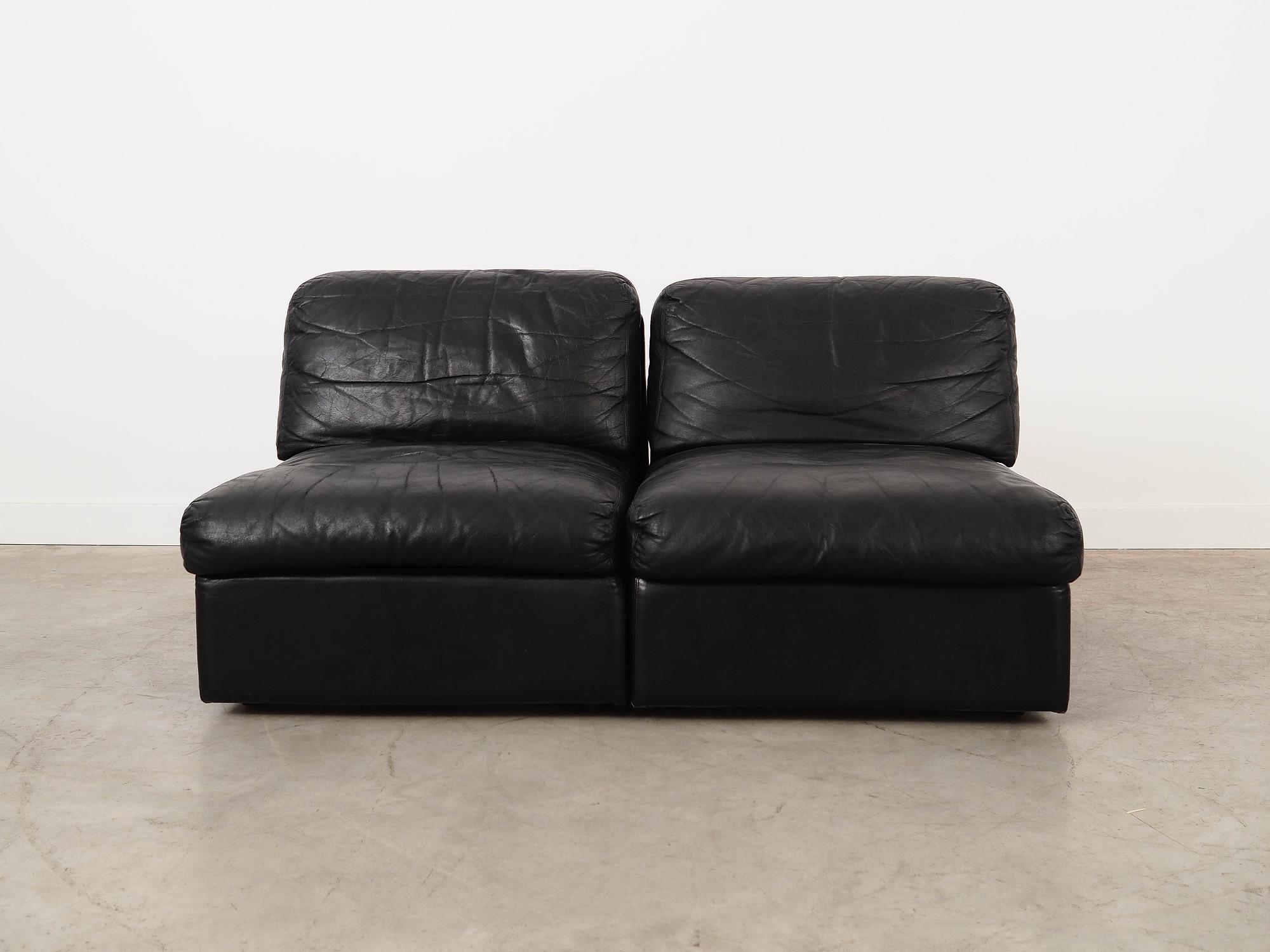 Sofa Modular 2 Teilig Leder Schwarz 1970er Jahre 1