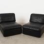 Modular Sofa 2 Pieces Black Leather 1970s 2