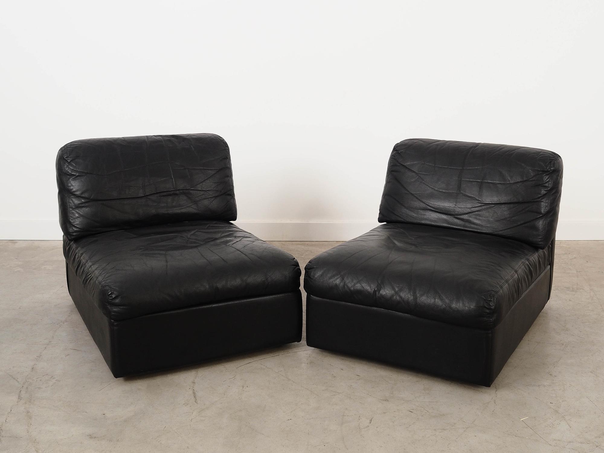 Sofa Modular 2 Teilig Leder Schwarz 1970er Jahre 2