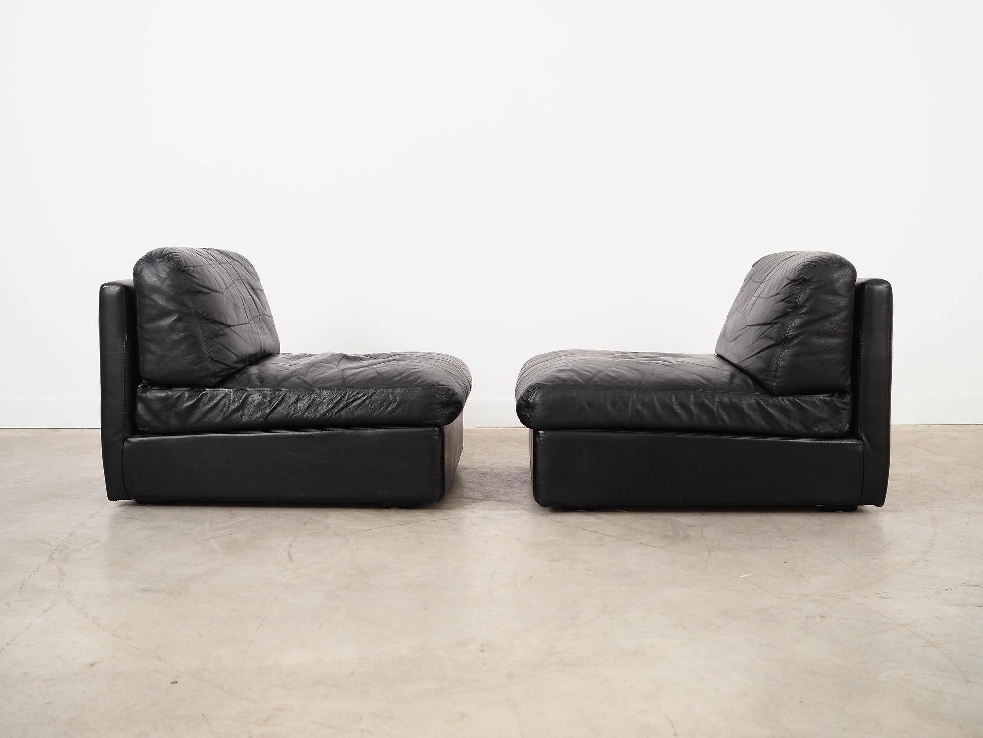 Sofa Modular 2 Teilig Leder Schwarz 1970er Jahre 5