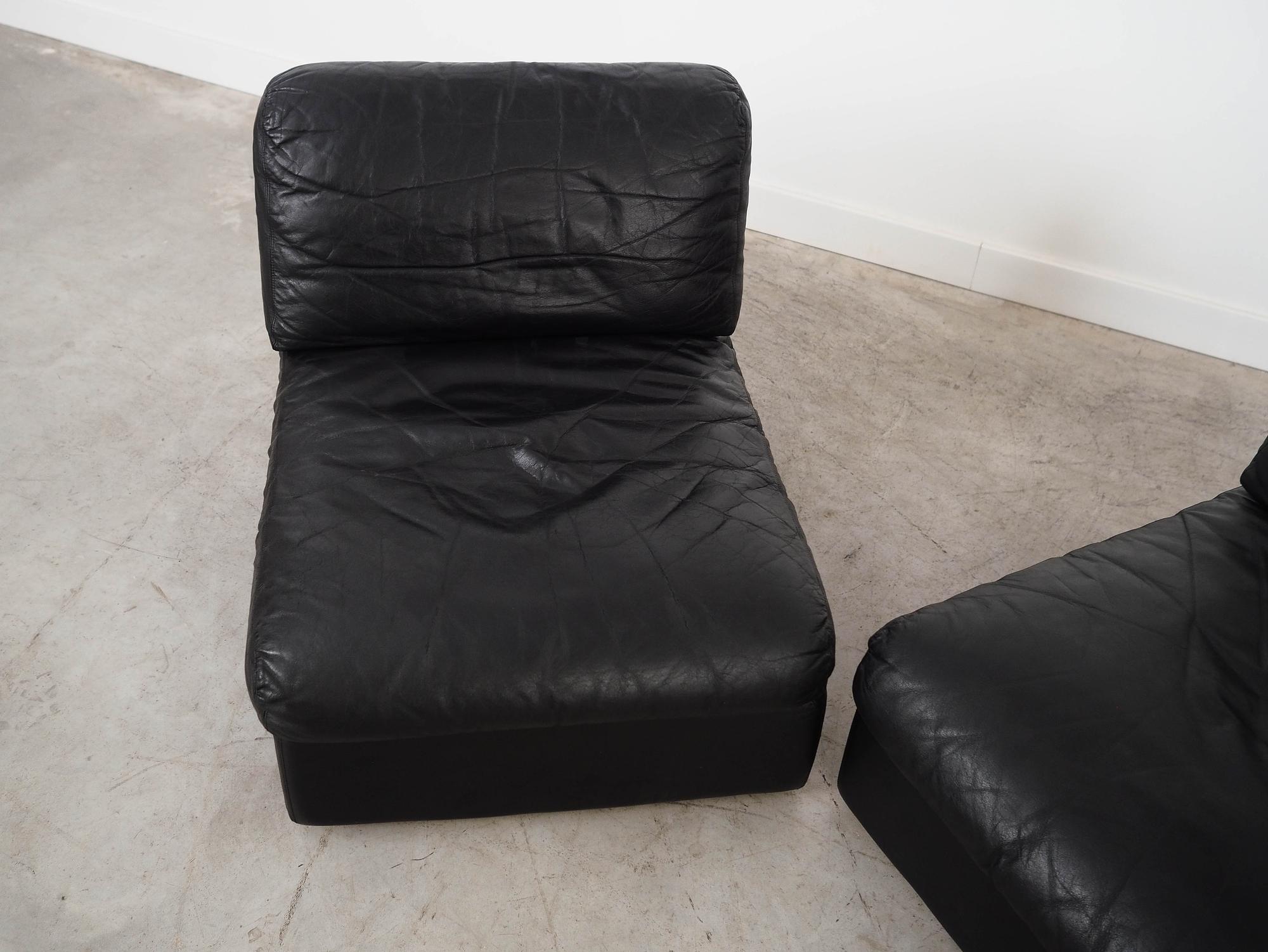 Sofa Modular 2 Teilig Leder Schwarz 1970er Jahre 7