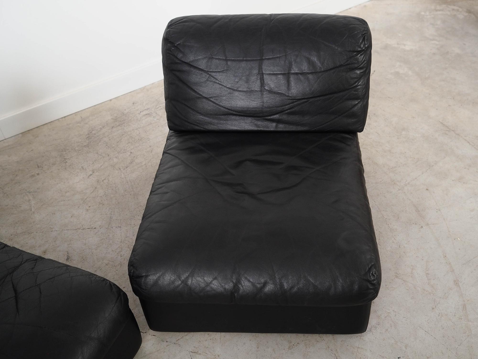 Sofa Modular 2 Teilig Leder Schwarz 1970er Jahre 8
