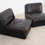 Modular Sofa 2 Pieces Black Leather 1970s 3