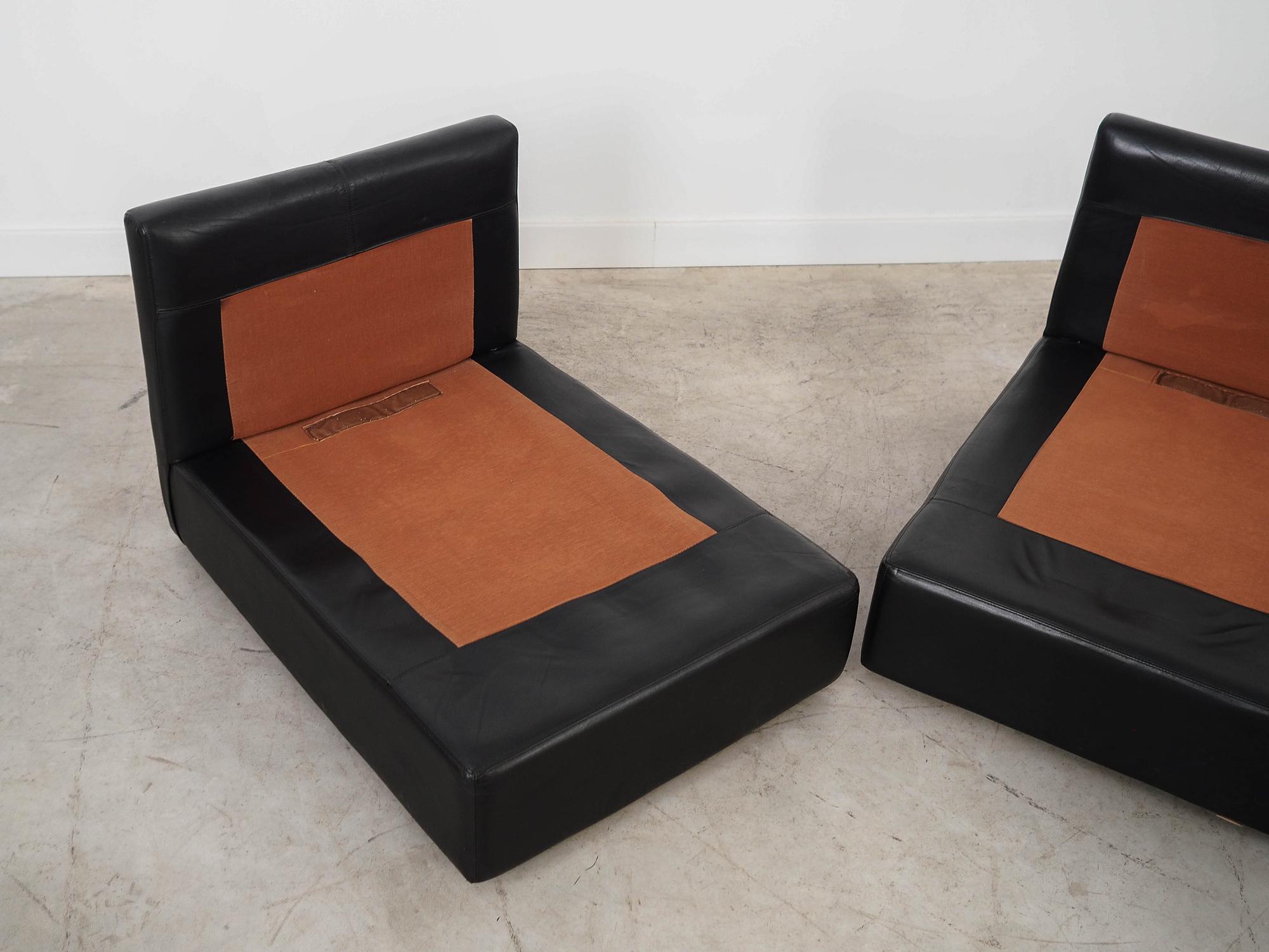 Modular Sofa 2 Pieces Black Leather 1970s 9