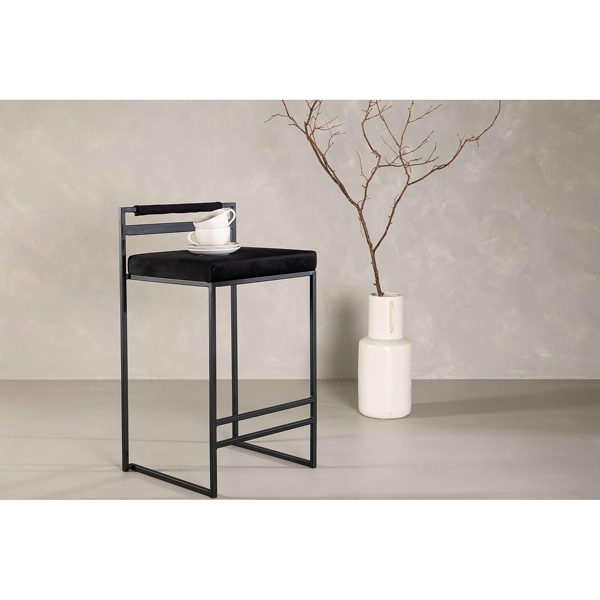 2x Awane Bar Stool Steel Black Velvet 45 x 80 x 41 cm 2