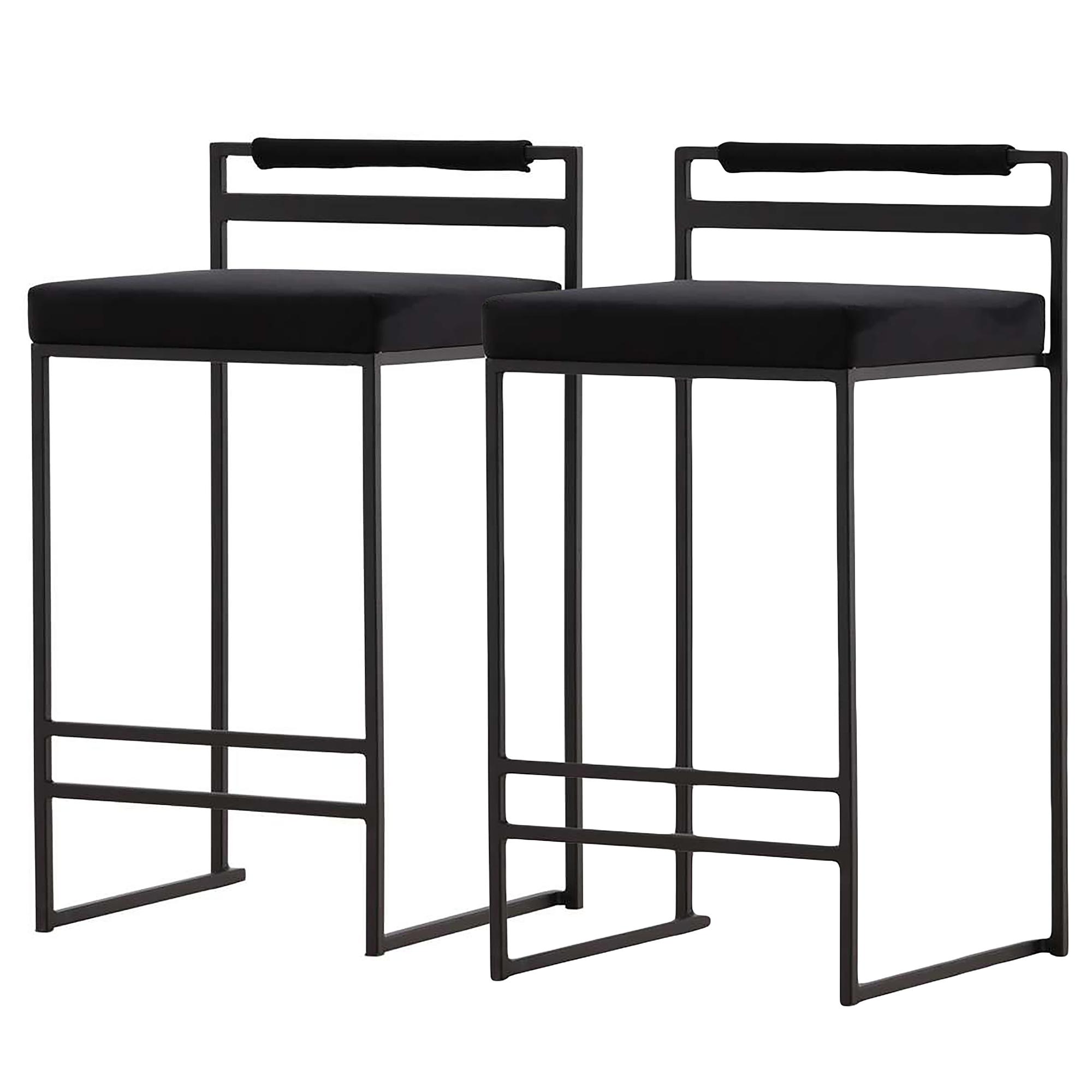 2x Awane Bar Stool Steel Black Velvet 45 x 80 x 41 cm 0