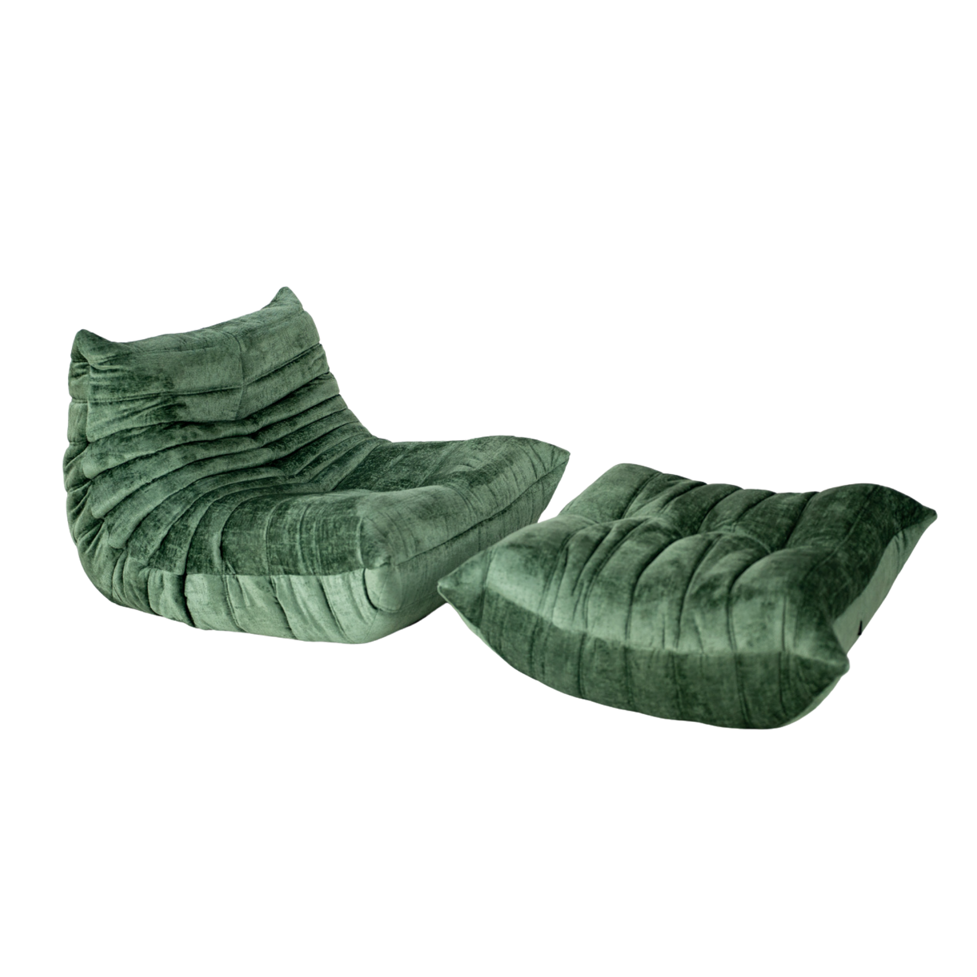 Togo Armchair and Ottoman Set Washed Velvet Forest Green 0
