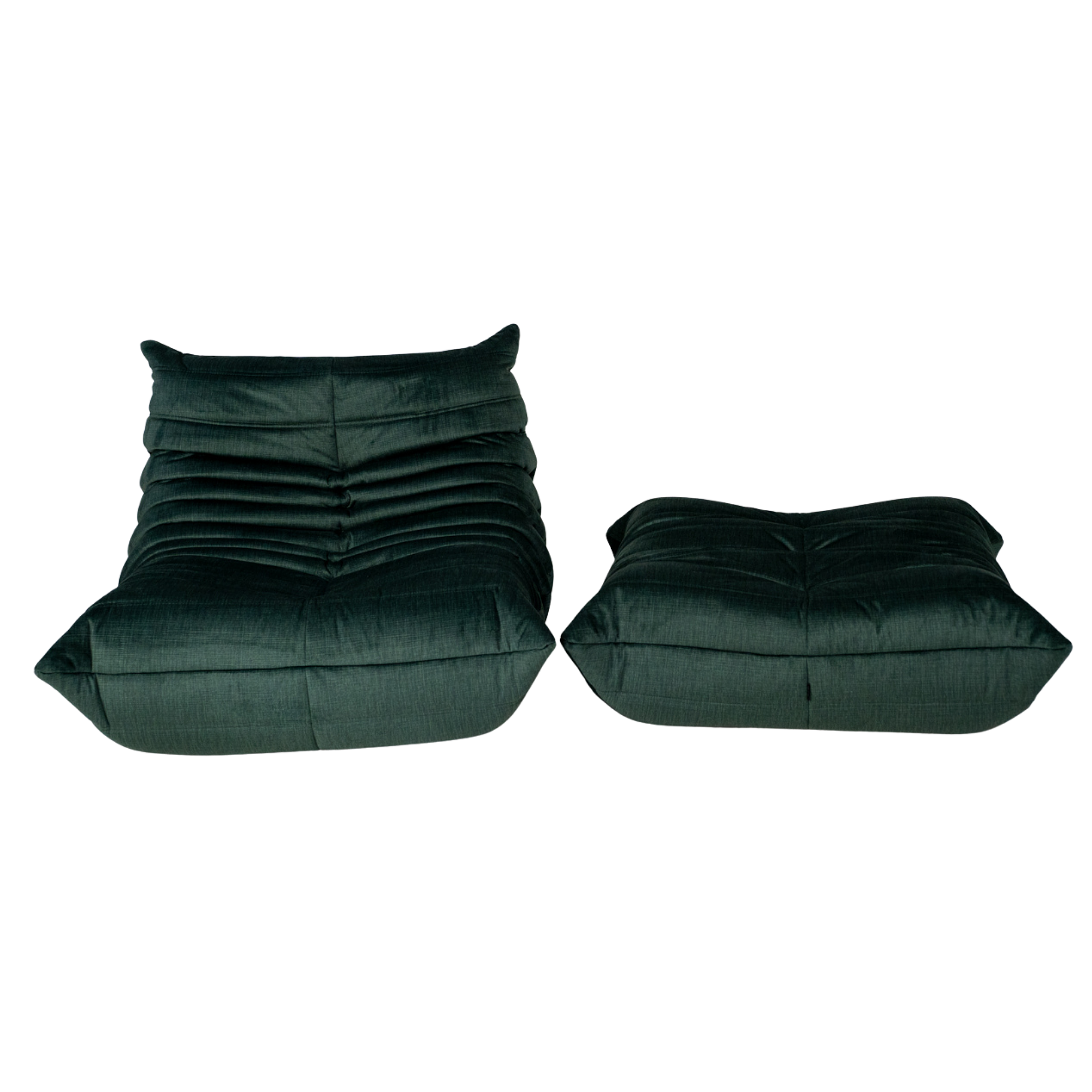 Togo Armchair and Ottoman Set Rib Velvet Spruce Green 2